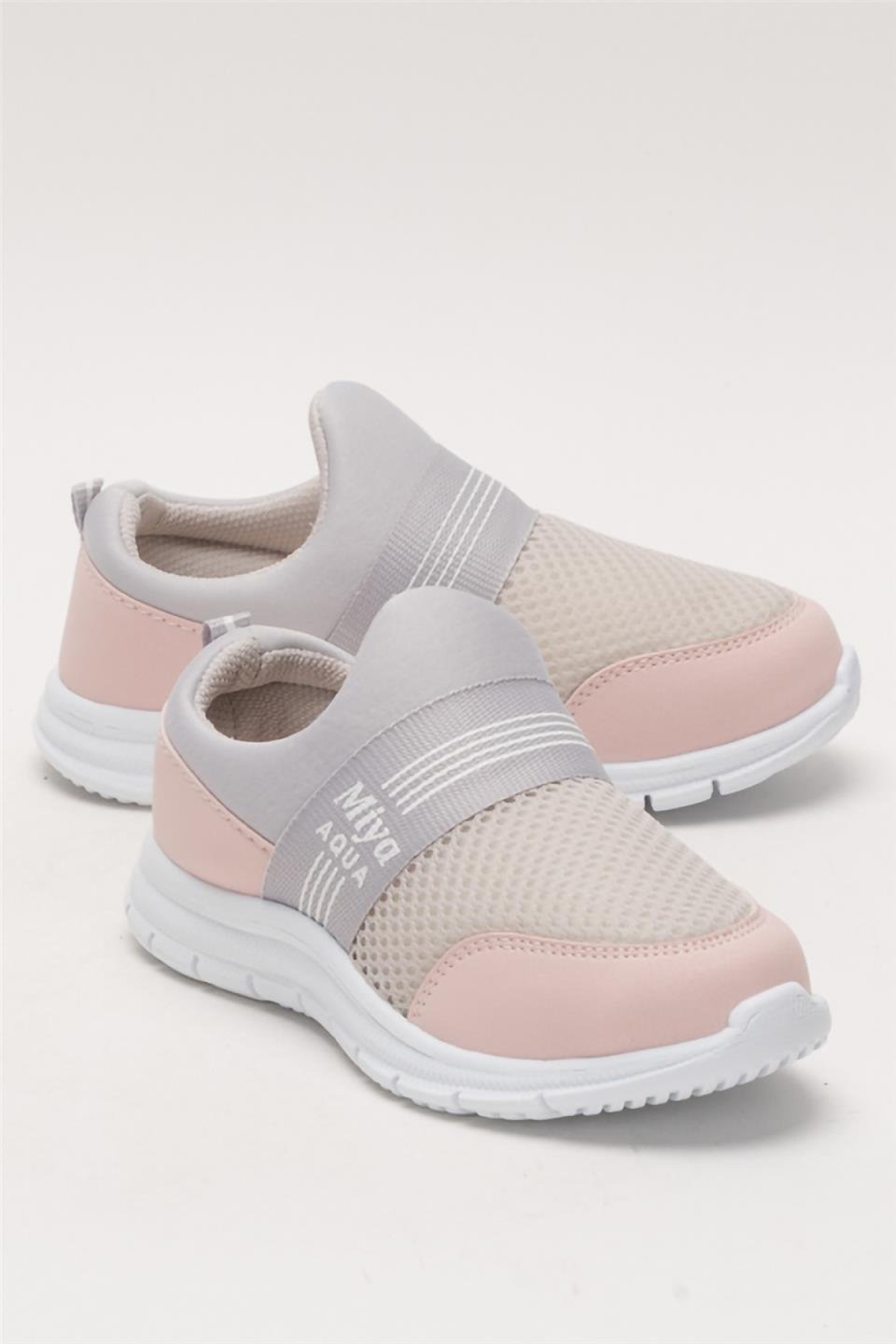 Unisex Lastilkli Hafif Airfle Çocuk Spor Ayakkabı GRİ - PUDRA - Görsel 3