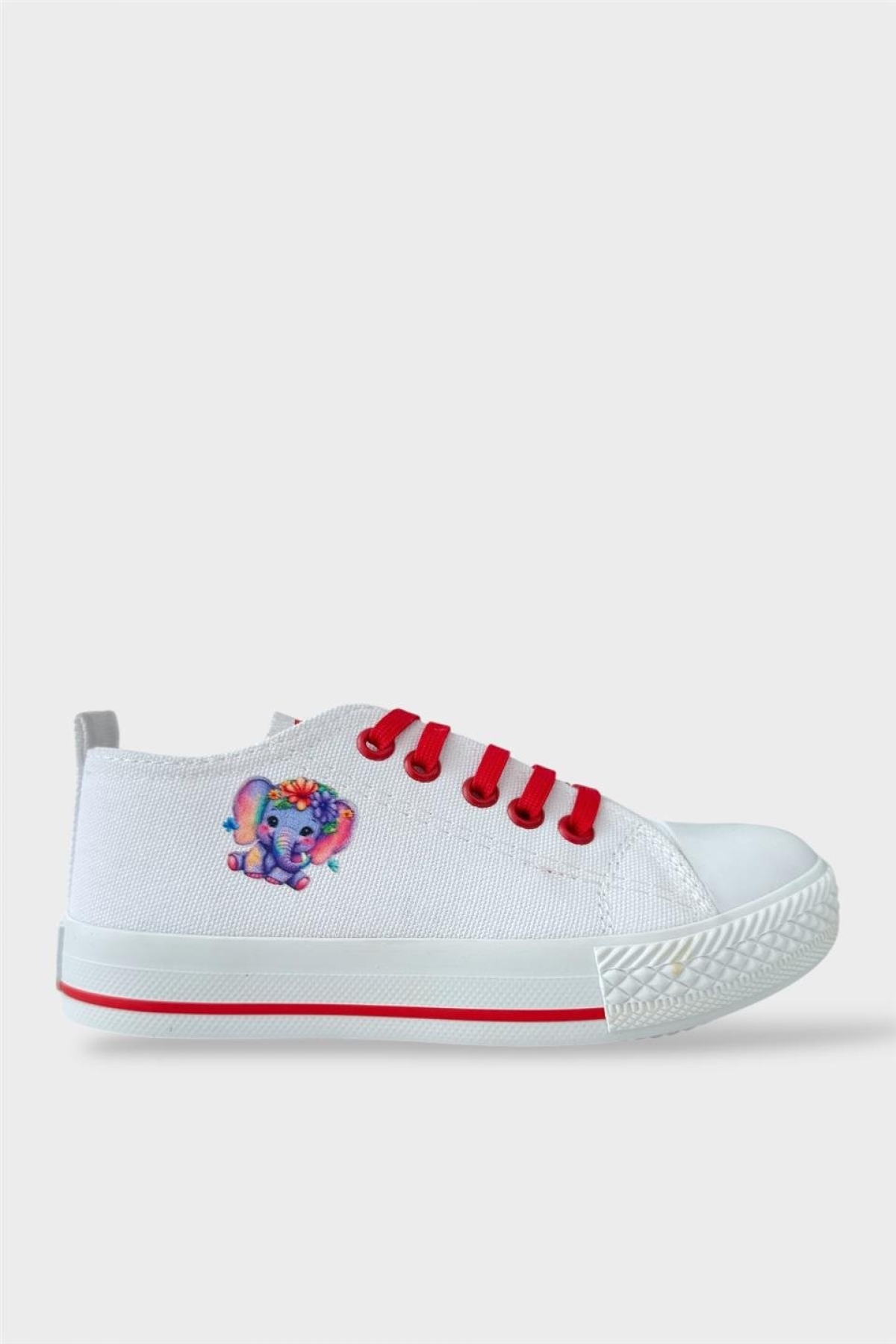 Akıllı Bağcık Günlük Keten Çocuk Spor Ayakkabı BEYAZ - KIRMIZI - Görsel 2