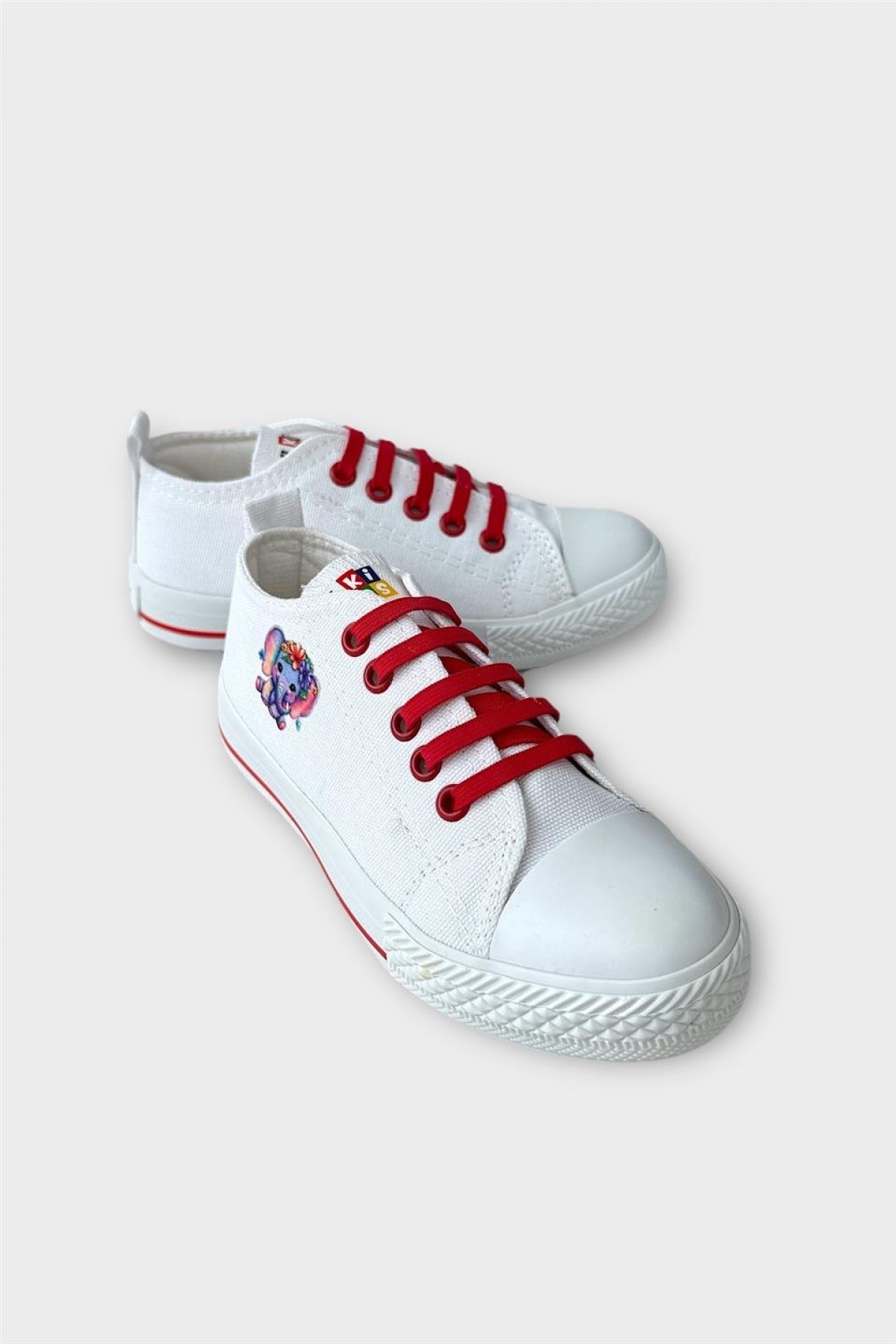 Akıllı Bağcık Günlük Keten Çocuk Spor Ayakkabı BEYAZ - KIRMIZI - Görsel 3