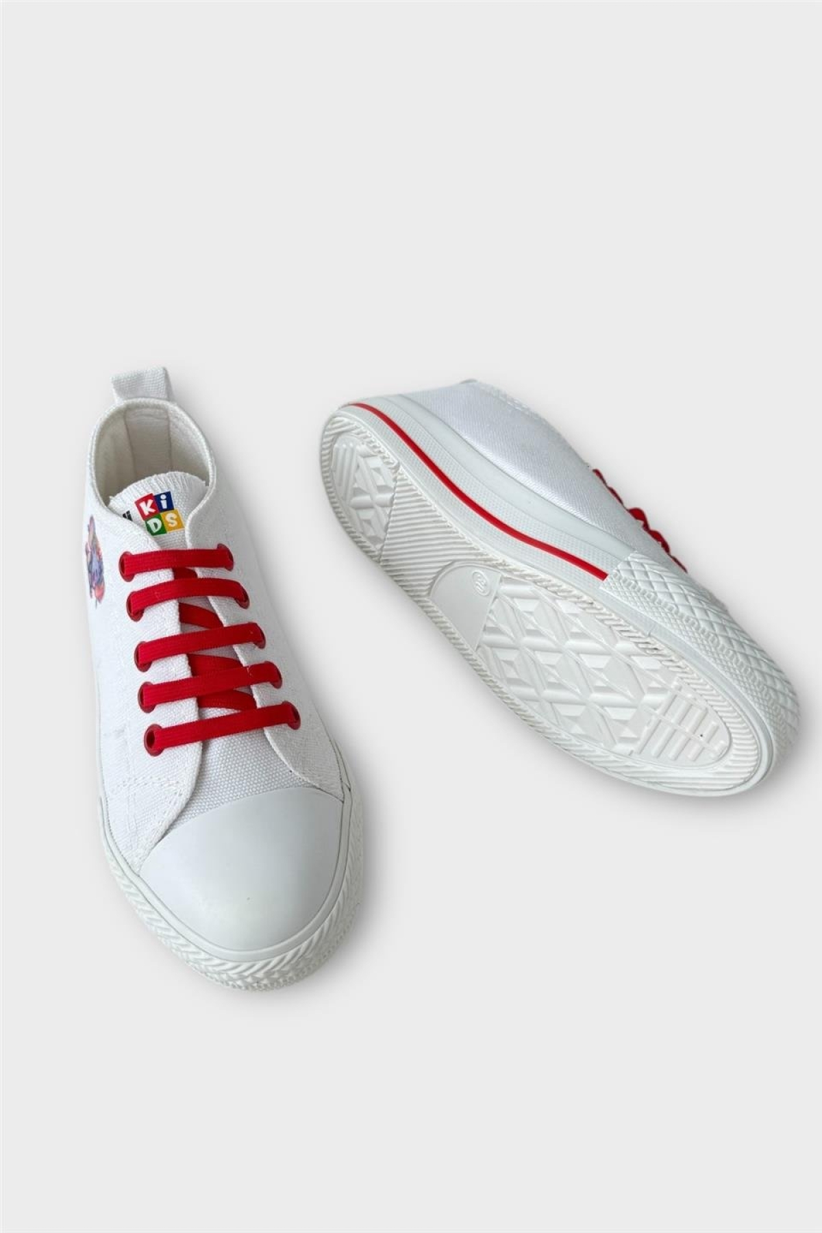 Akıllı Bağcık Günlük Keten Çocuk Spor Ayakkabı BEYAZ - KIRMIZI - Görsel 5