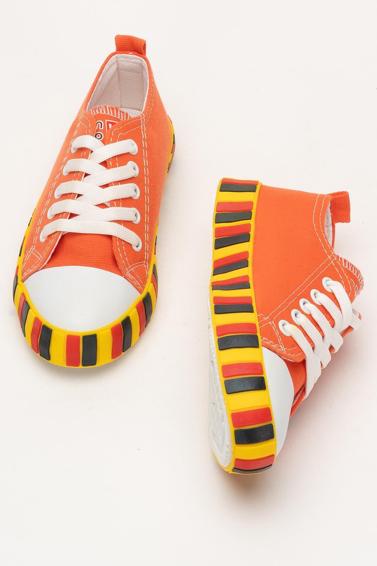 Unisex Çocuk Keten Kısa Convers Modeli Bağcıklı Spor Ayakkabı TURUNCU - Görsel 8