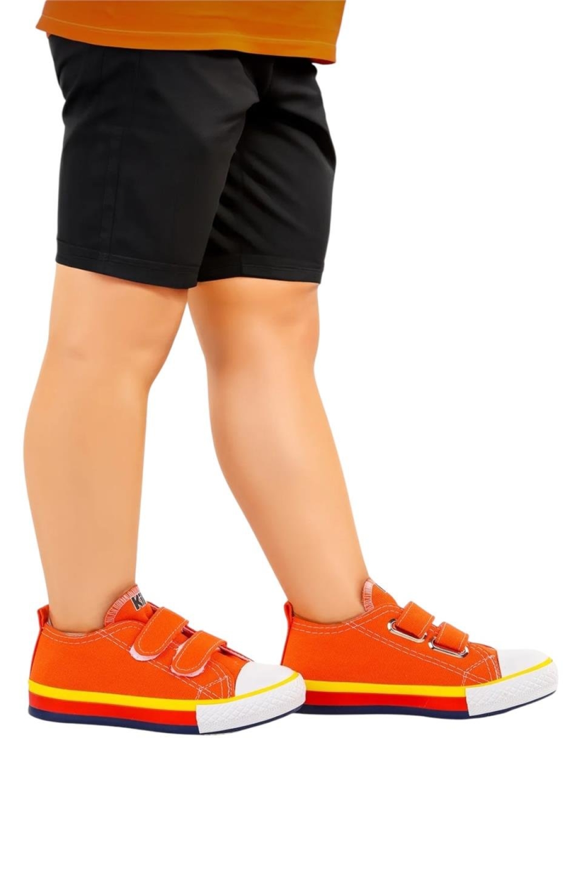 Unisex Çocuk Keten Kısa Convers Modeli Cırtlı Sneaker Spor Ayakkabı (26-30) TURUNCU - BEYAZ - Görsel 5