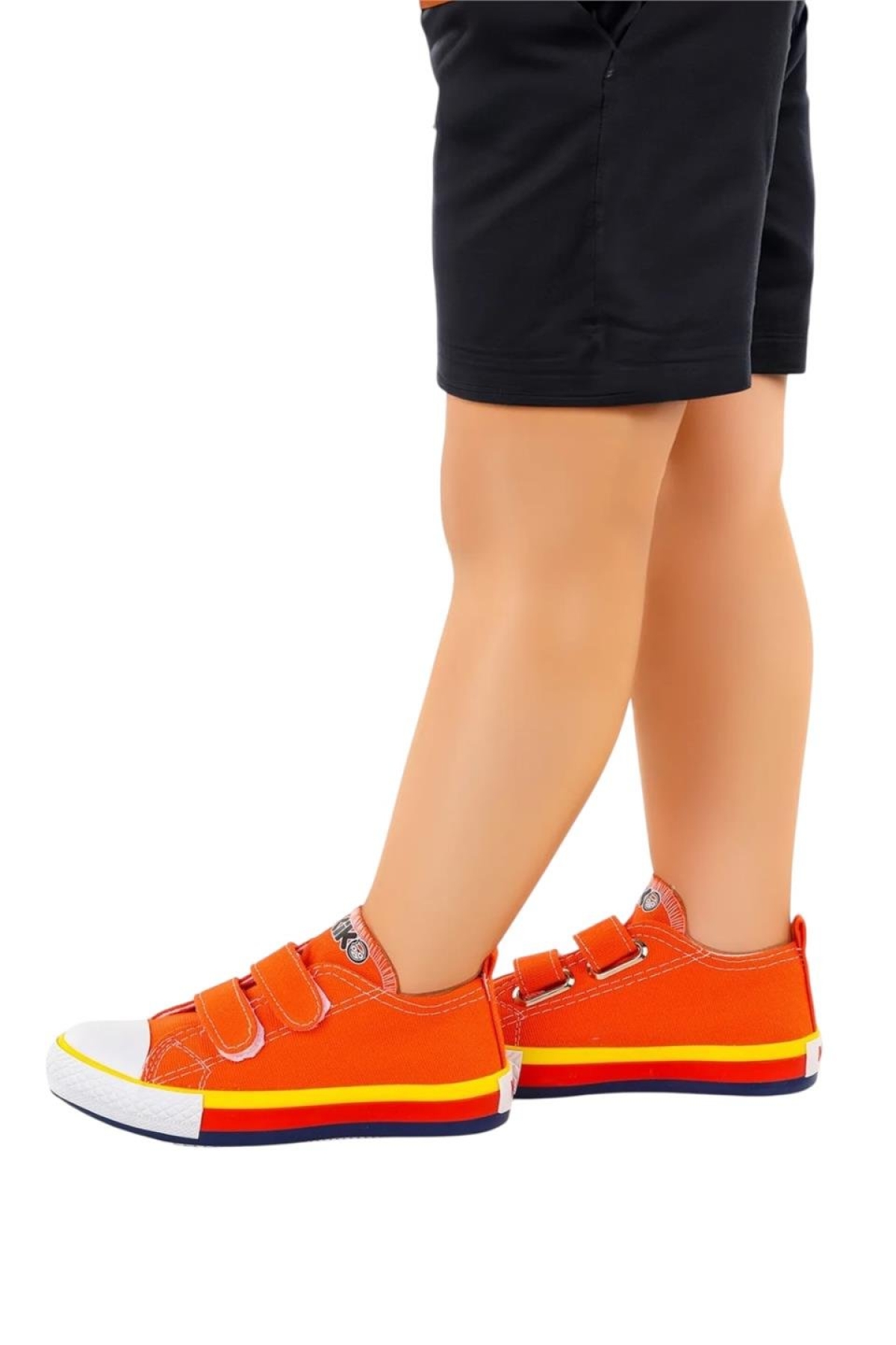 Unisex Çocuk Keten Kısa Convers Modeli Cırtlı Sneaker Spor Ayakkabı (26-30) TURUNCU - BEYAZ - Görsel 6