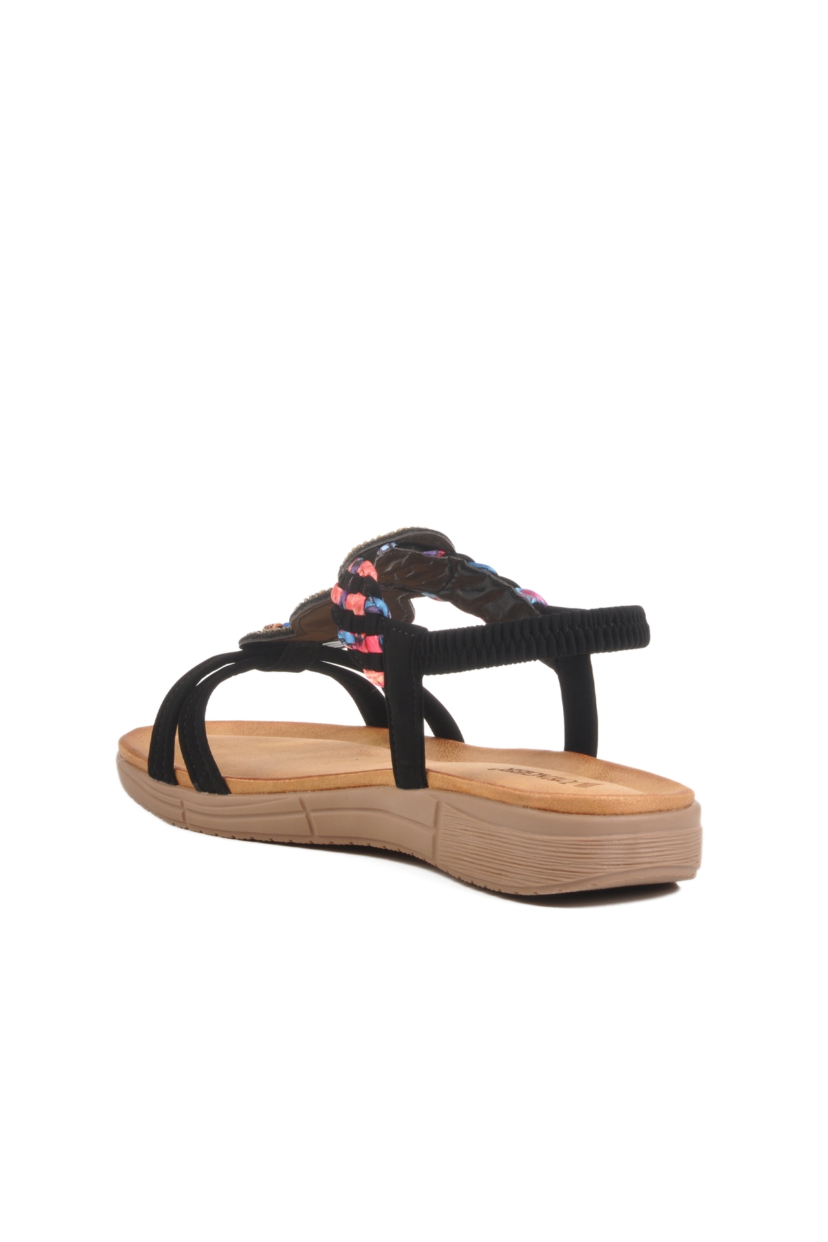 Siyah Hakiki Deri Kadın Düz Sandalet - Görsel 5