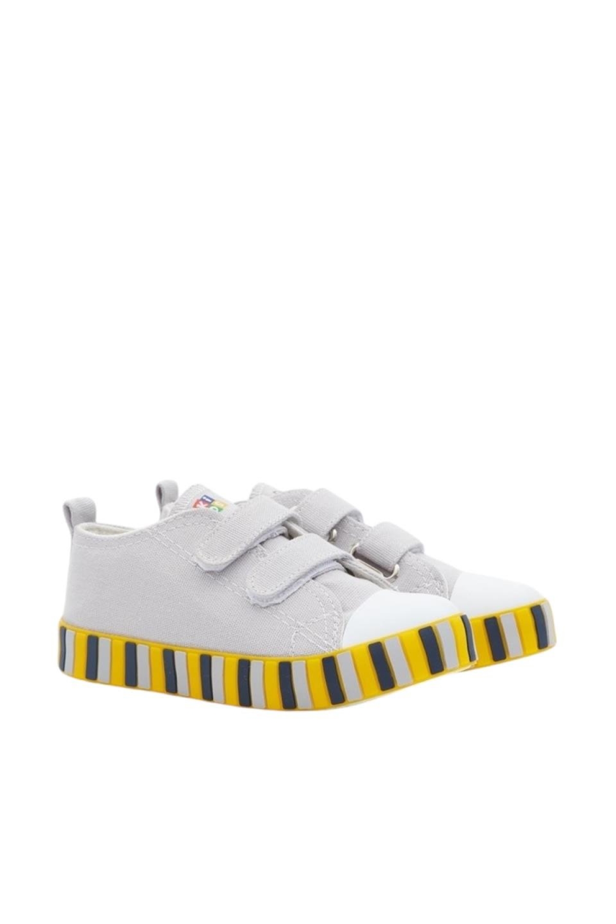 Unisex Çocuk Keten Kısa Convers Modeli Cırtlı Sneaker Spor Ayakkabı (26-30) GRİ - SARI - Görsel 3