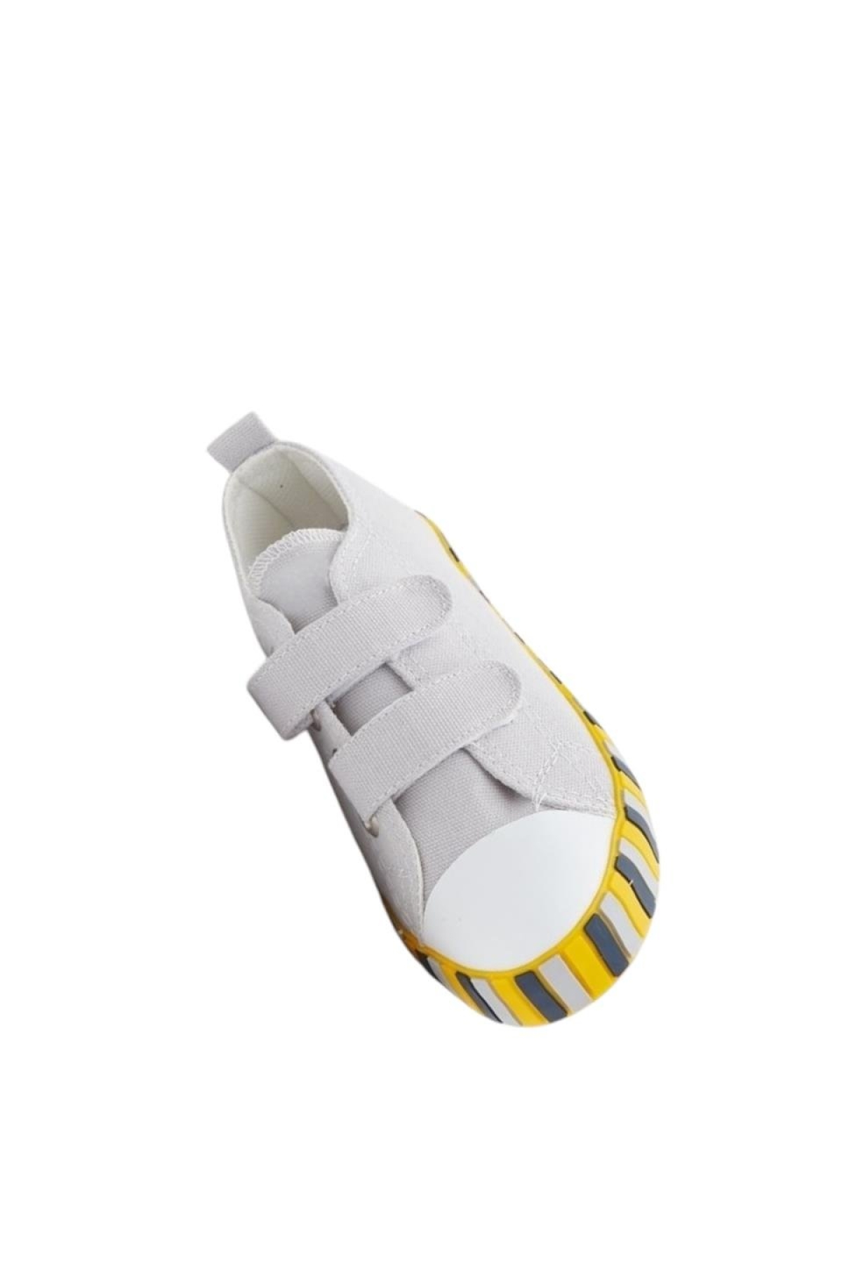 Unisex Çocuk Keten Kısa Convers Modeli Cırtlı Sneaker Spor Ayakkabı (26-30) GRİ - SARI - Görsel 5