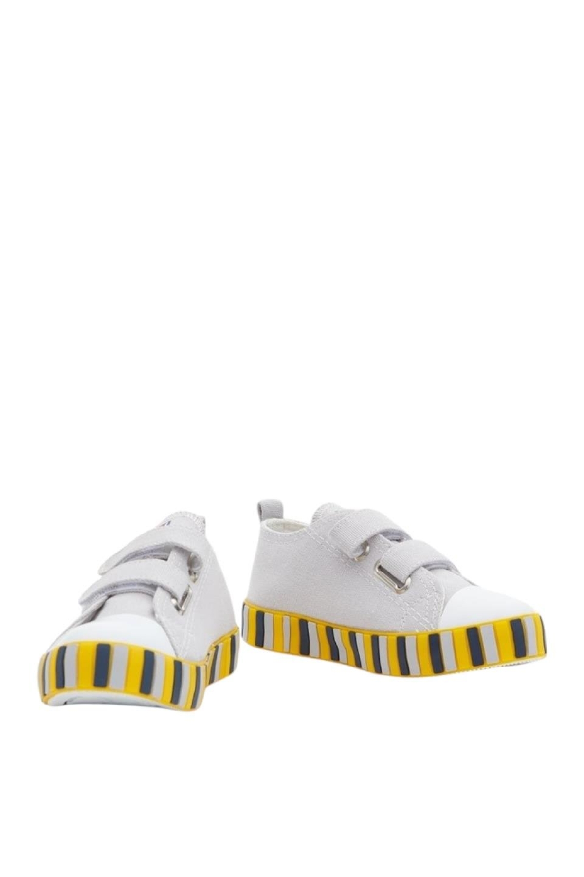 Unisex Çocuk Keten Kısa Convers Modeli Cırtlı Sneaker Spor Ayakkabı (26-30) GRİ - SARI - Görsel 6