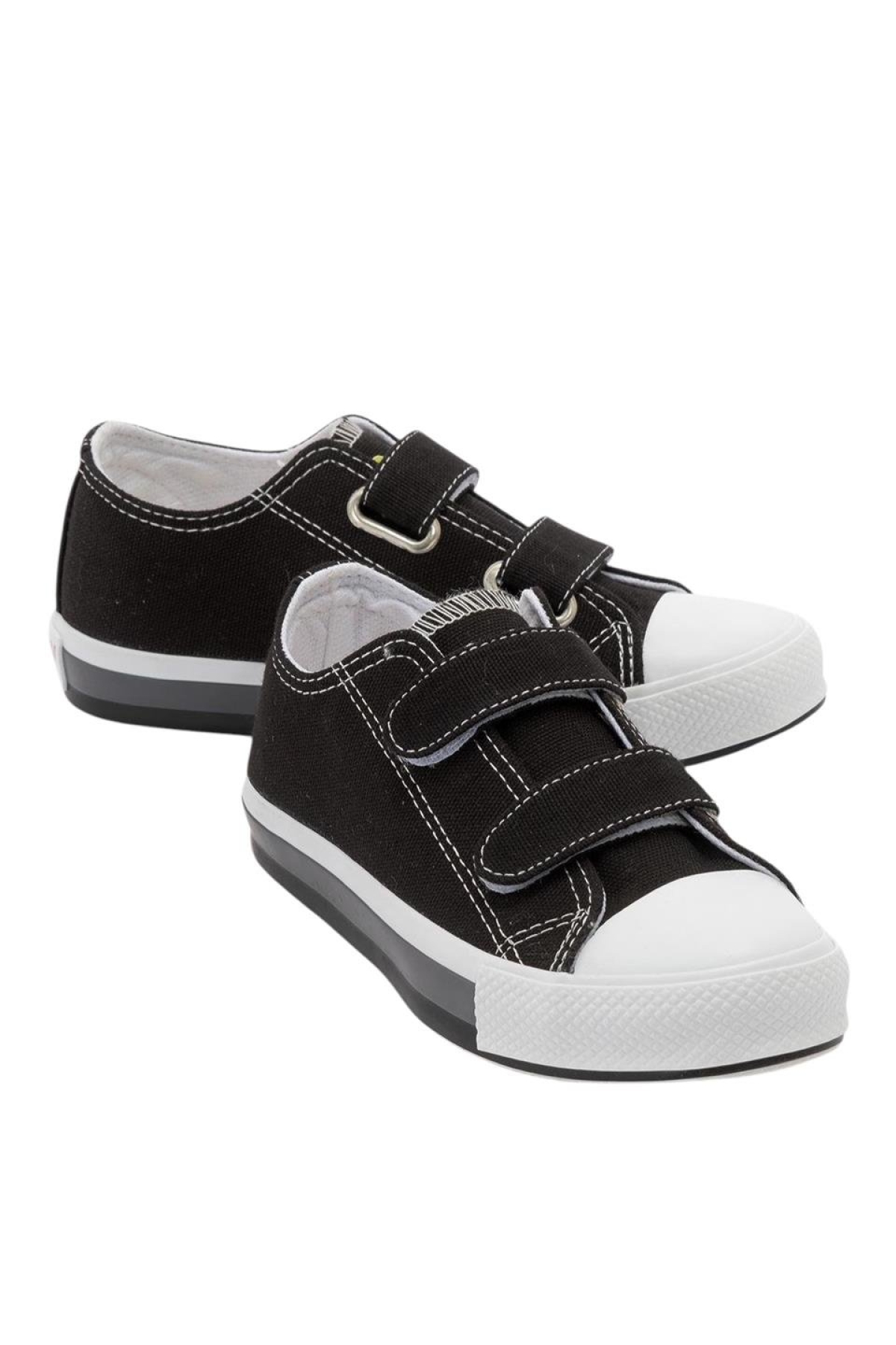 Unisex Çocuk Keten Kısa Convers Modeli Cırtlı Sneaker Spor Ayakkabı (26-30) SİYAH - Görsel 3