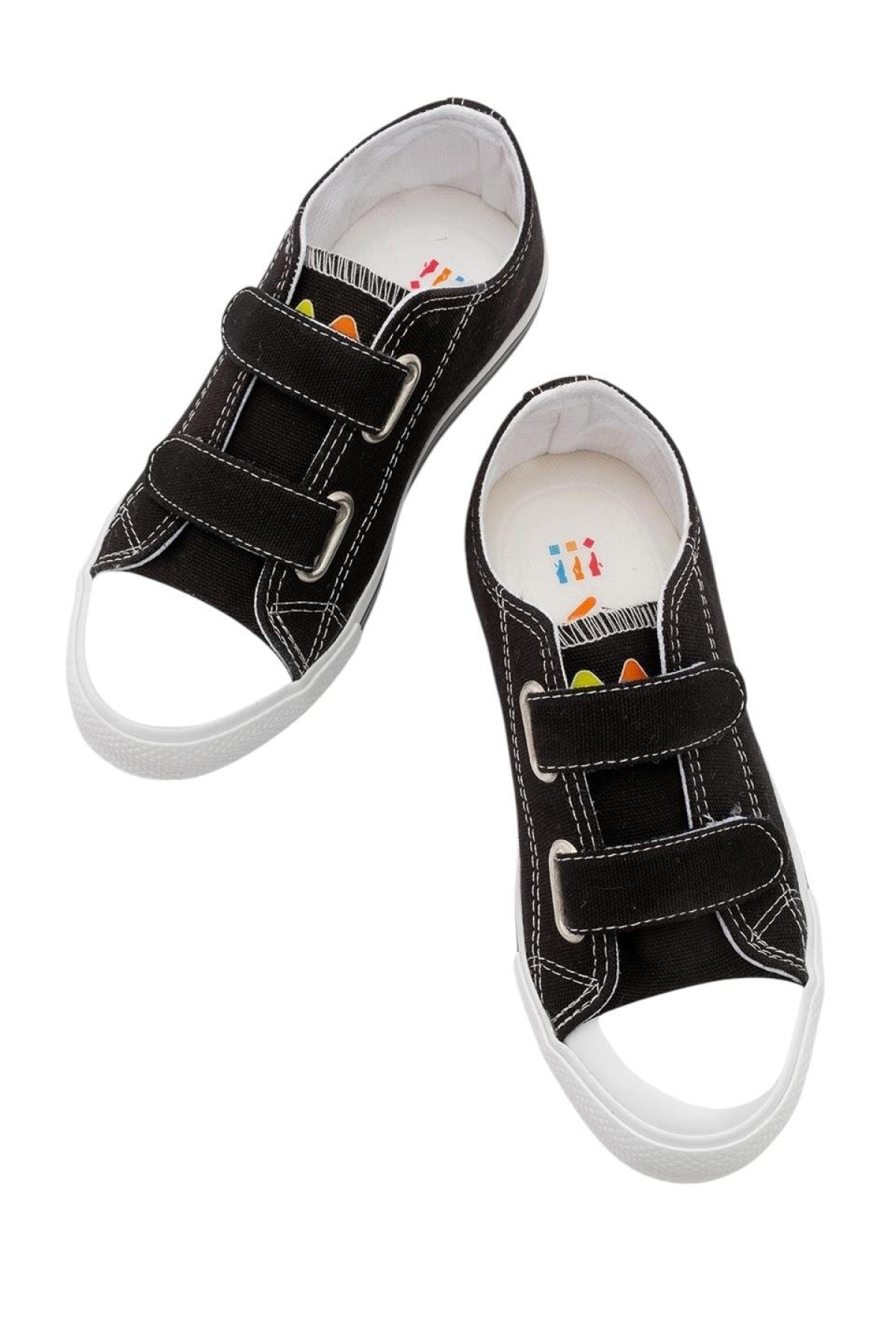 Unisex Çocuk Keten Kısa Convers Modeli Cırtlı Sneaker Spor Ayakkabı (26-30) SİYAH - Görsel 6