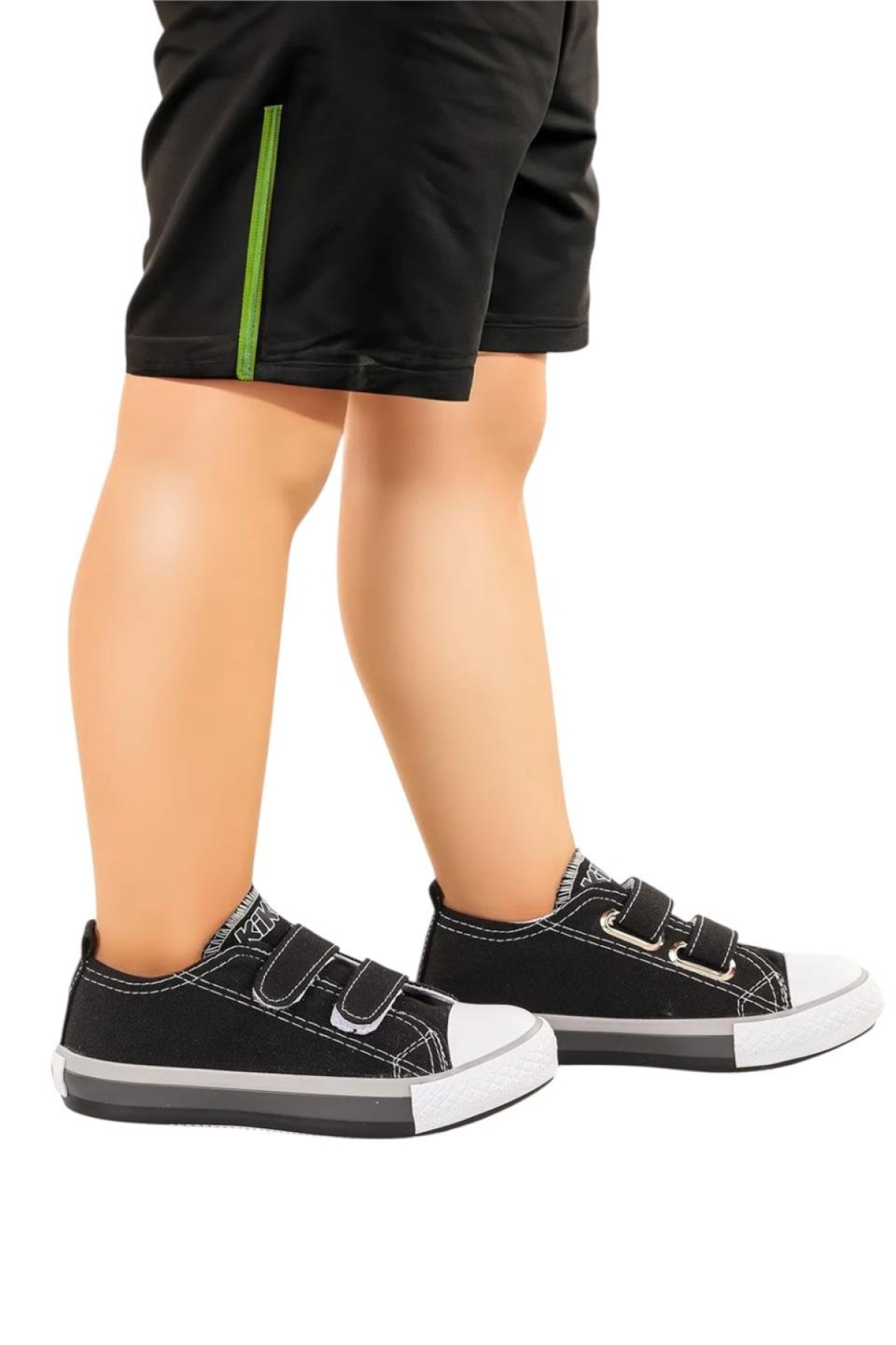 Unisex Çocuk Keten Kısa Convers Modeli Cırtlı Sneaker Spor Ayakkabı (26-30) SİYAH - Görsel 7