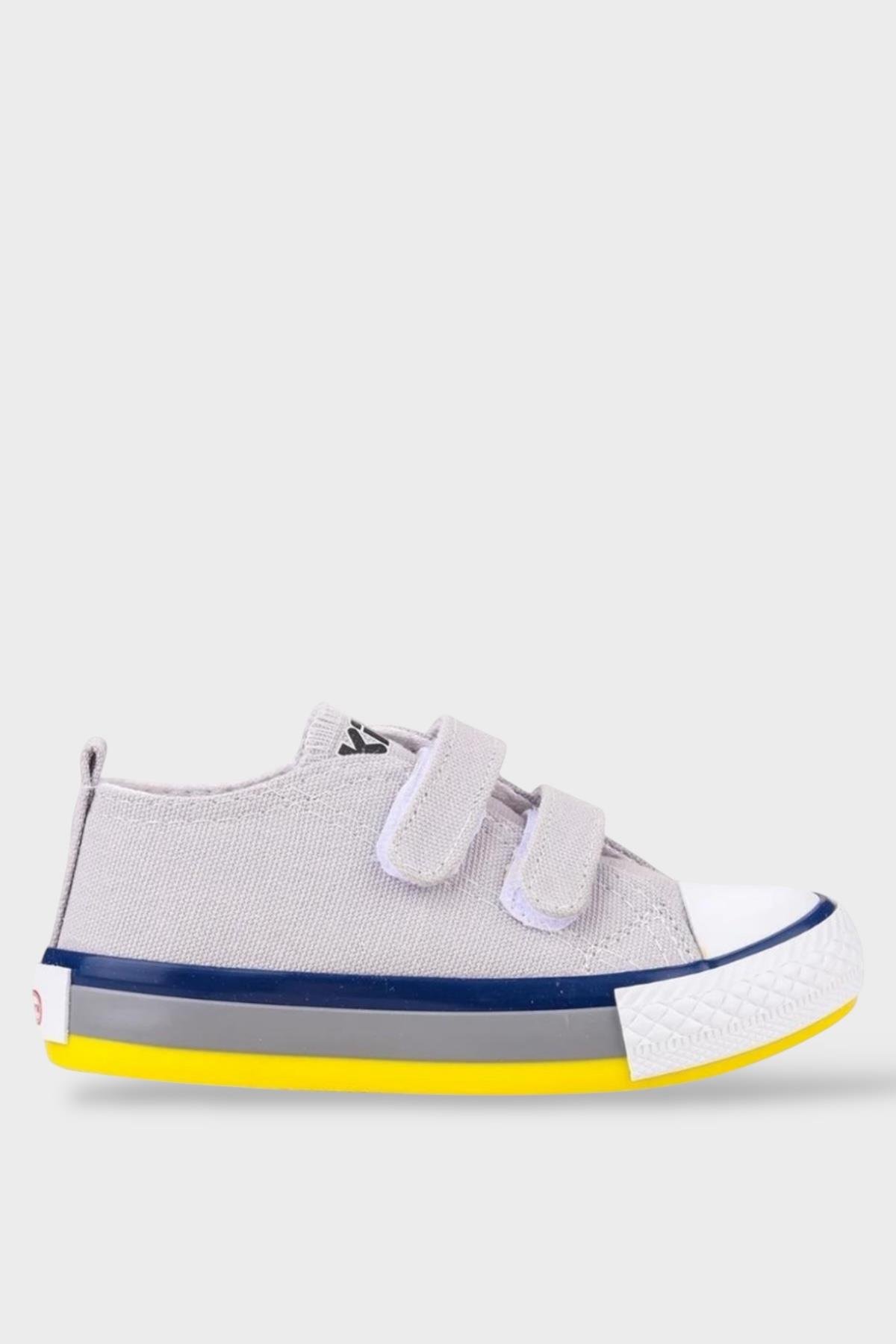 Unisex Çocuk Keten Kısa Convers Modeli Cırtlı Sneaker Spor Ayakkabı (26-30) GRİ - Görsel 2