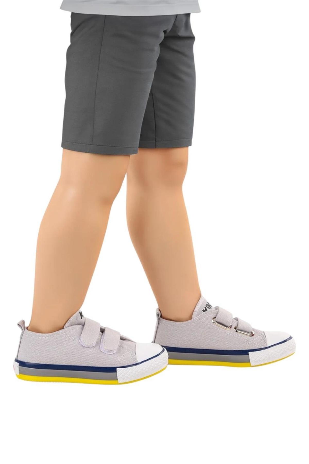 Unisex Çocuk Keten Kısa Convers Modeli Cırtlı Sneaker Spor Ayakkabı (26-30) GRİ - Görsel 5