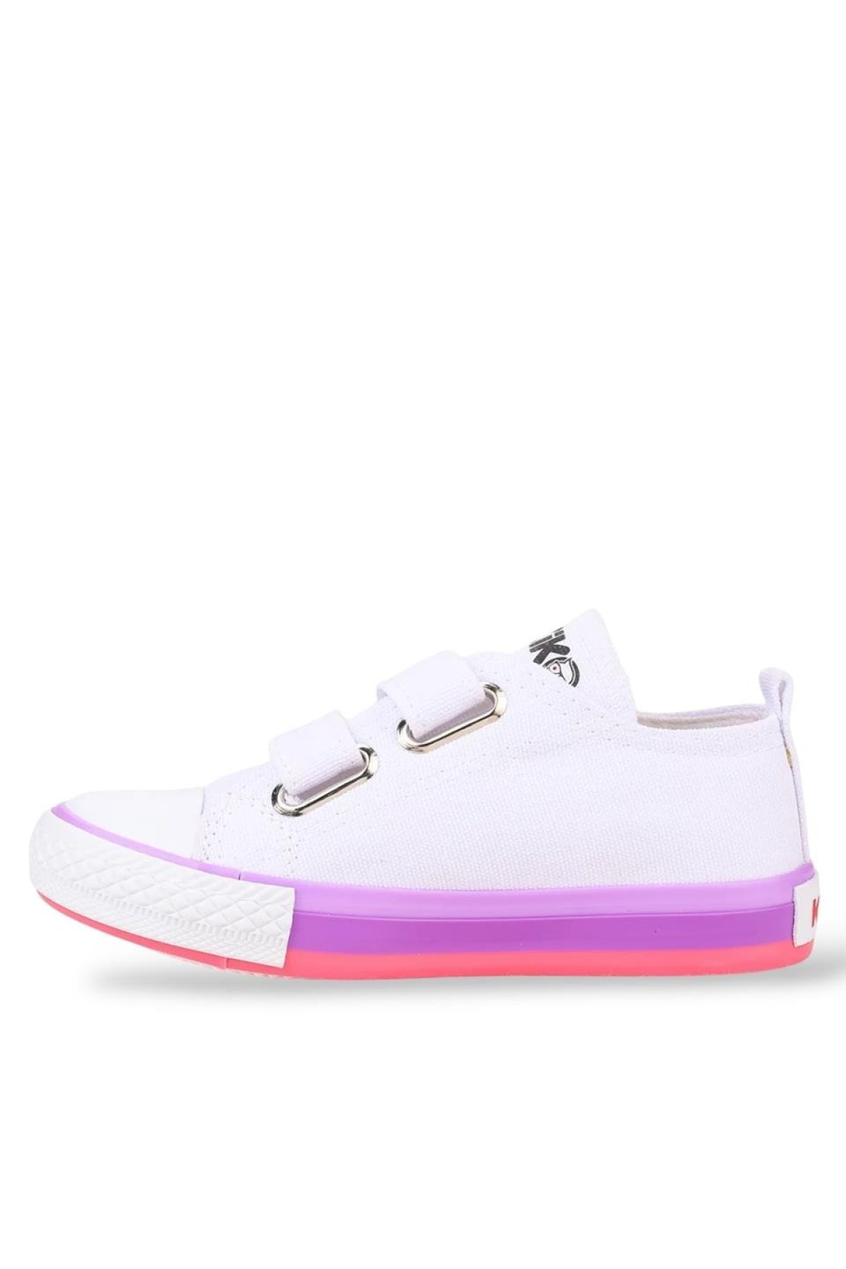 Unisex Çocuk Keten Kısa Convers Modeli Cırtlı Sneaker Spor Ayakkabı (26-30) BEYAZ - LİLA - Görsel 3