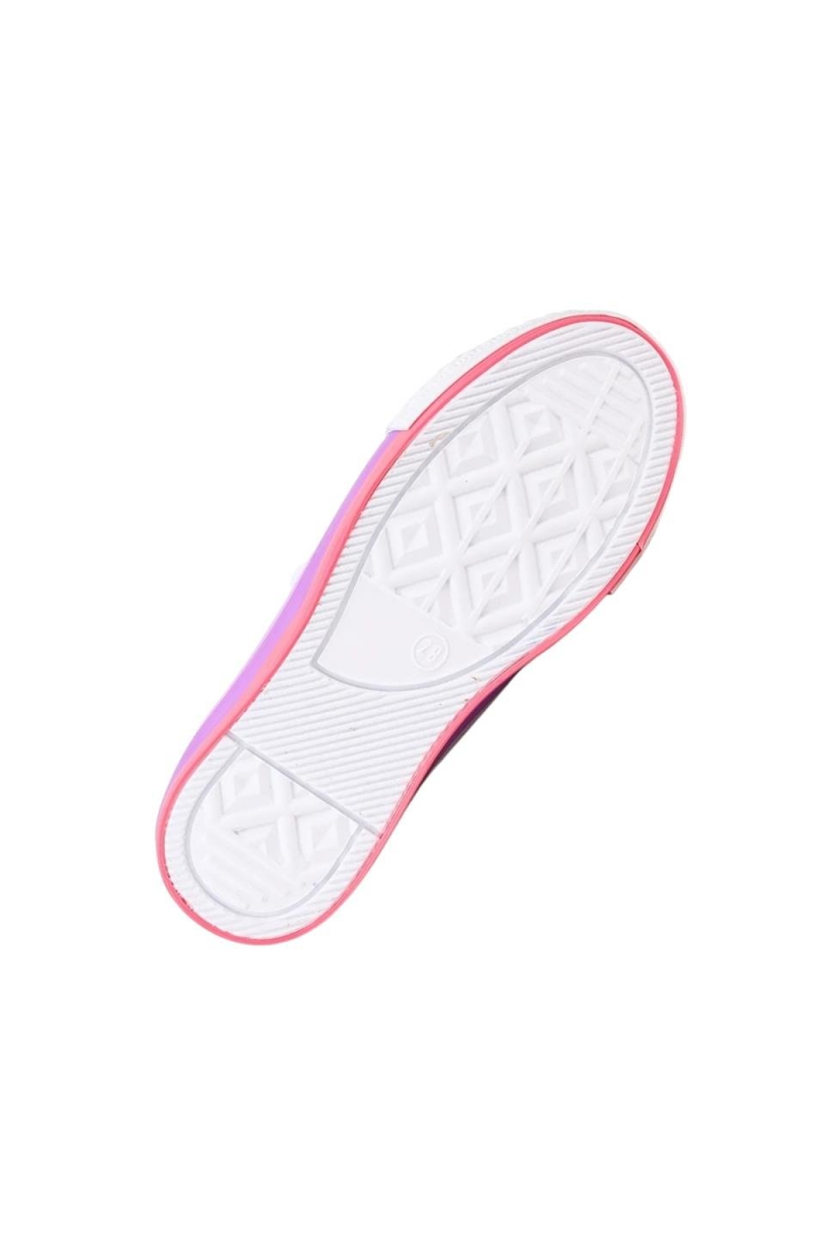 Unisex Çocuk Keten Kısa Convers Modeli Cırtlı Sneaker Spor Ayakkabı (26-30) BEYAZ - LİLA - Görsel 4