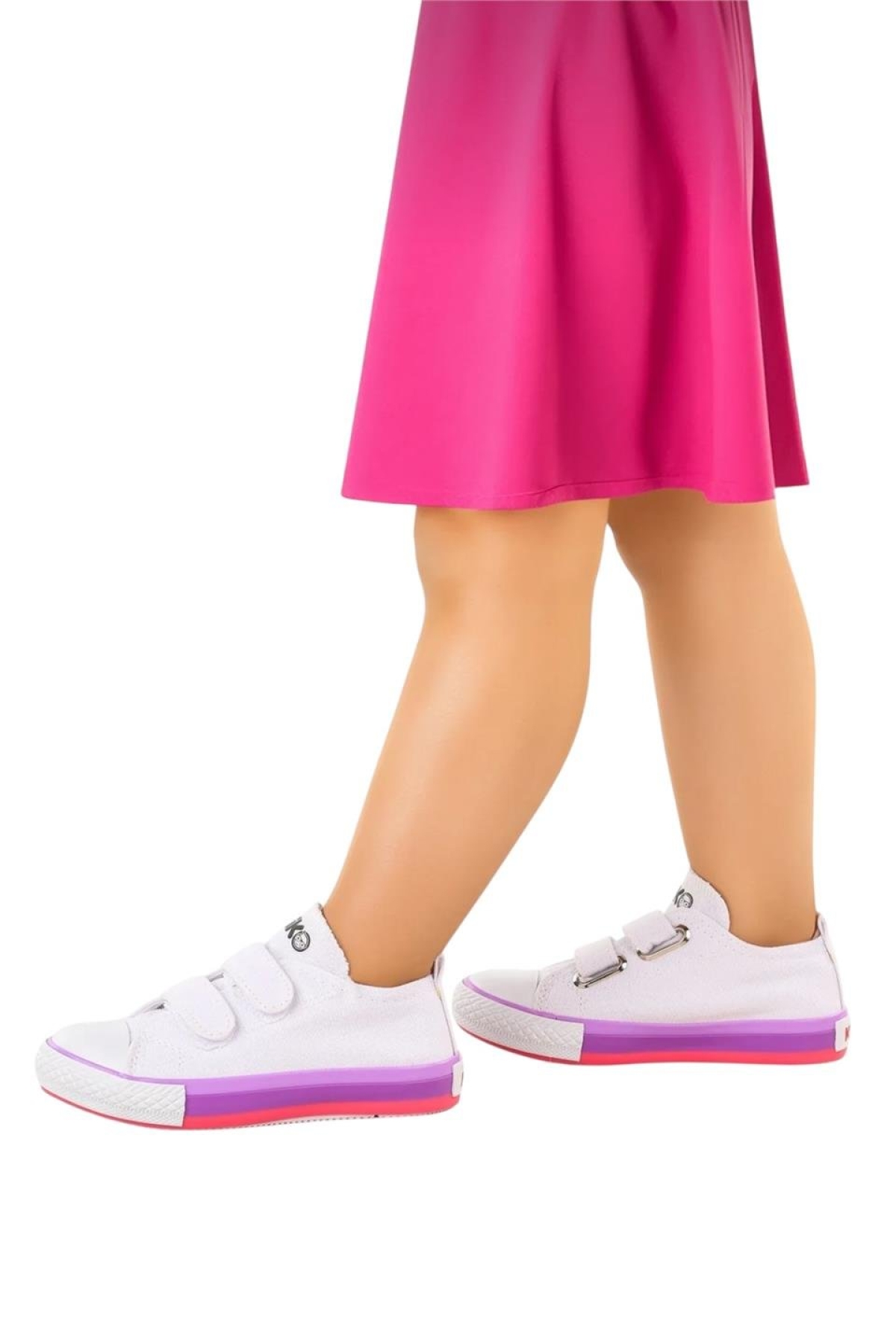 Unisex Çocuk Keten Kısa Convers Modeli Cırtlı Sneaker Spor Ayakkabı (26-30) BEYAZ - LİLA - Görsel 6