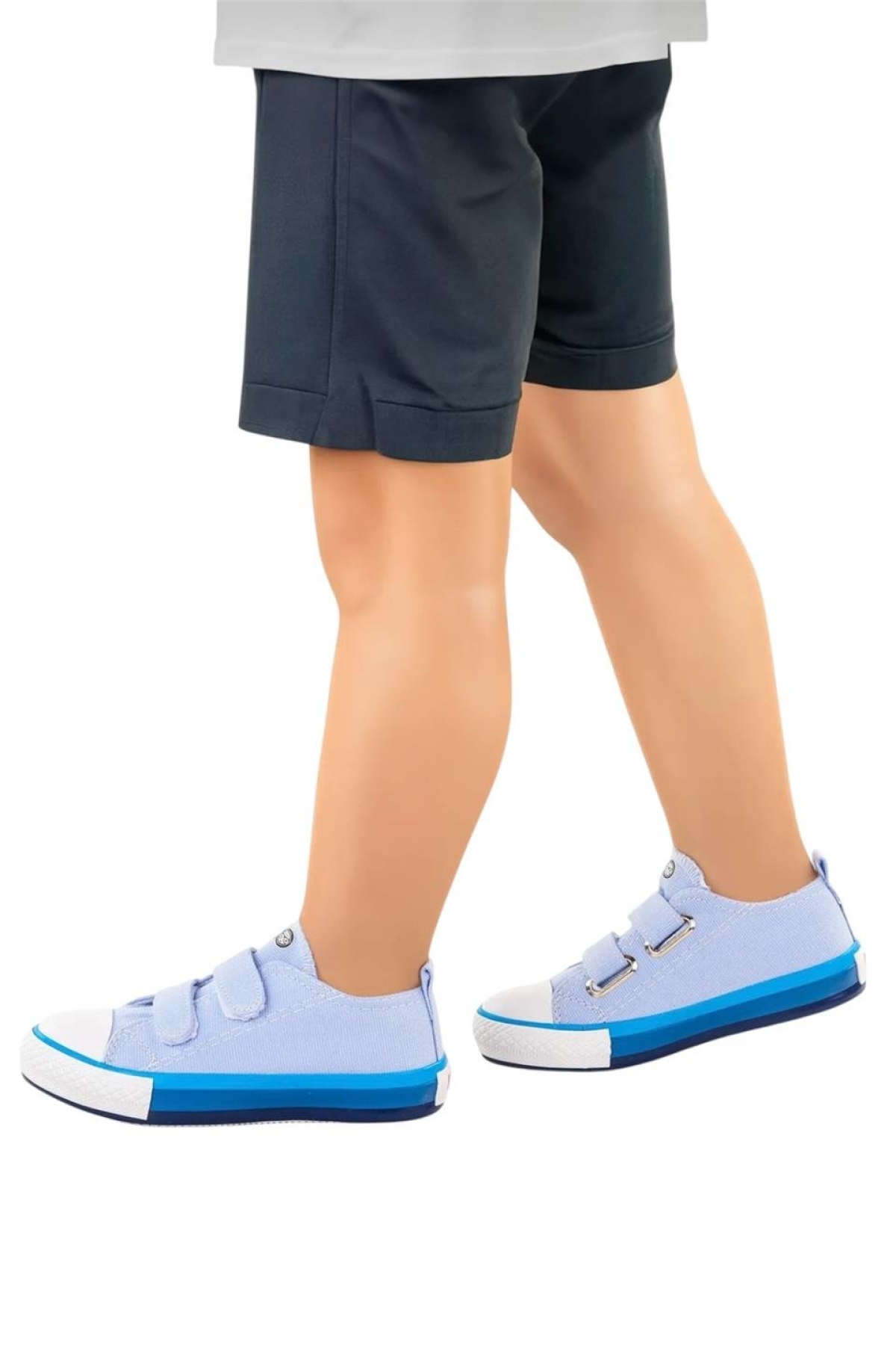 Unisex Çocuk Keten Kısa Convers Modeli Cırtlı Sneaker Spor Ayakkabı (26-30) MAVİ - Görsel 6