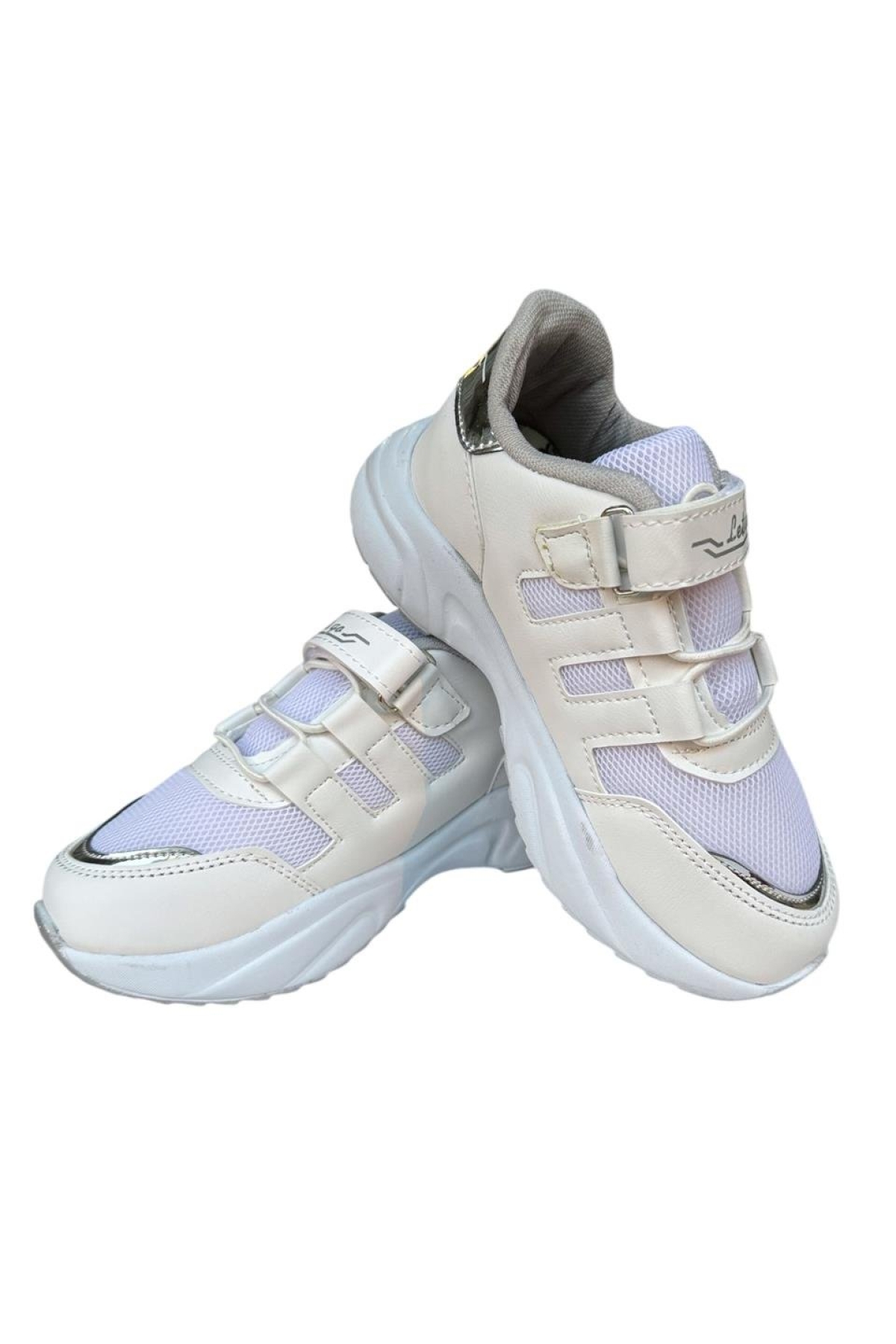 Çocuk Akıllı Bağcık Cırtlı Spor Ayakkabı BEYAZ - GÜMÜŞ - Görsel 4