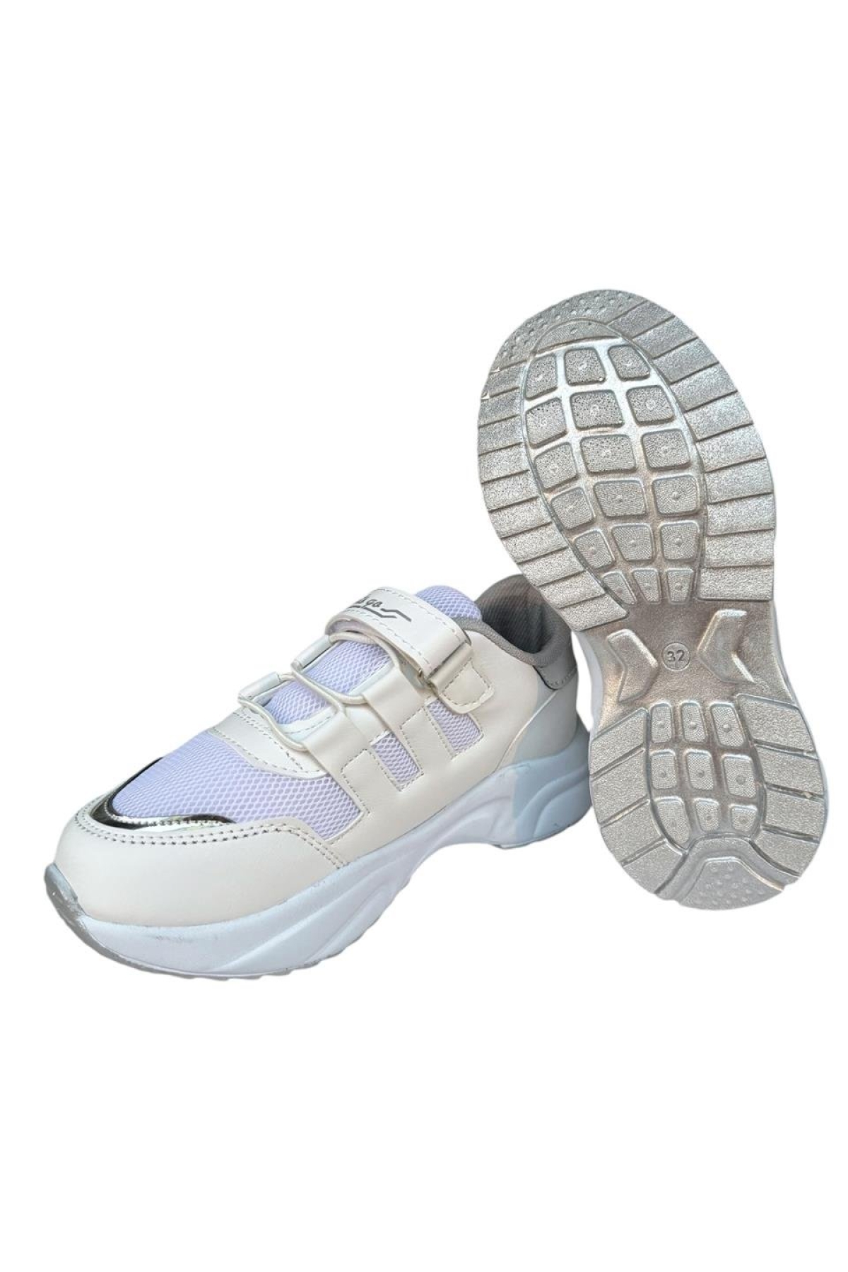 Çocuk Akıllı Bağcık Cırtlı Spor Ayakkabı BEYAZ - GÜMÜŞ - Görsel 6