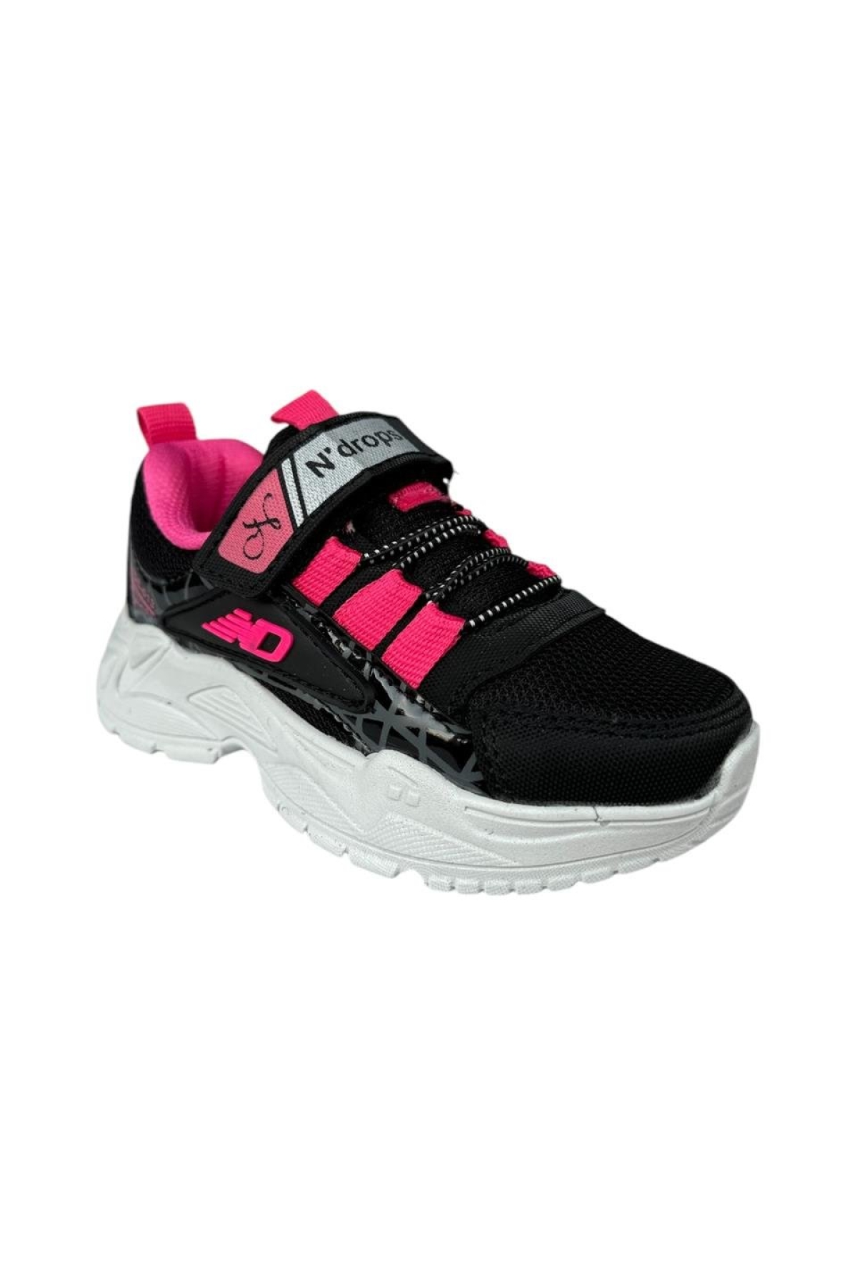 Çocuk Akıllı Bağcık Cırtlı Spor Ayakkabı SİYAH - FUŞYA - Görsel 3