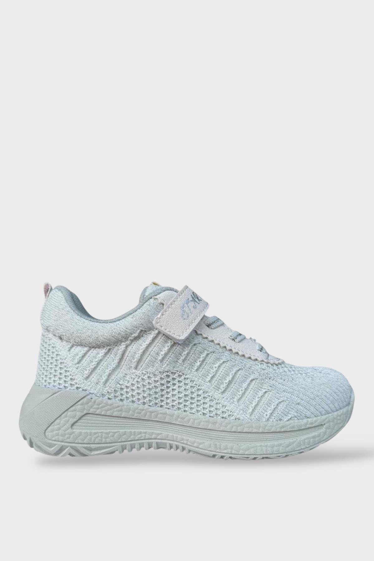 Çocuk Örgülü Bağcıklı Cırtlı Spor Ayakkabı BEYAZ - Görsel 2