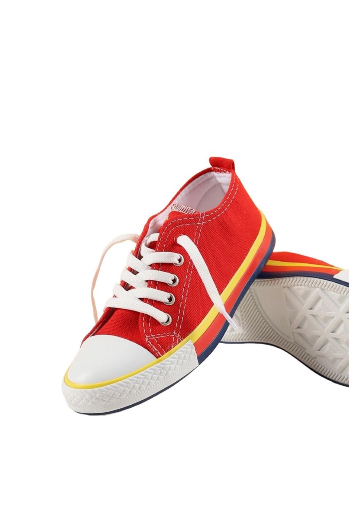 Unisex Erkek Kız Çocuk Keten Kısa Convers Modeli Bağcıklı Spor Ayakkabı KIRMIZI - Görsel 5