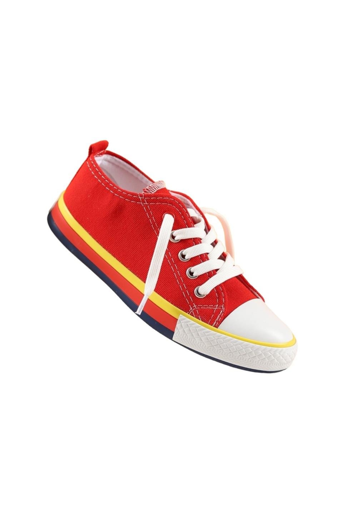 Unisex Erkek Kız Çocuk Keten Kısa Convers Modeli Bağcıklı Spor Ayakkabı KIRMIZI - Görsel 6