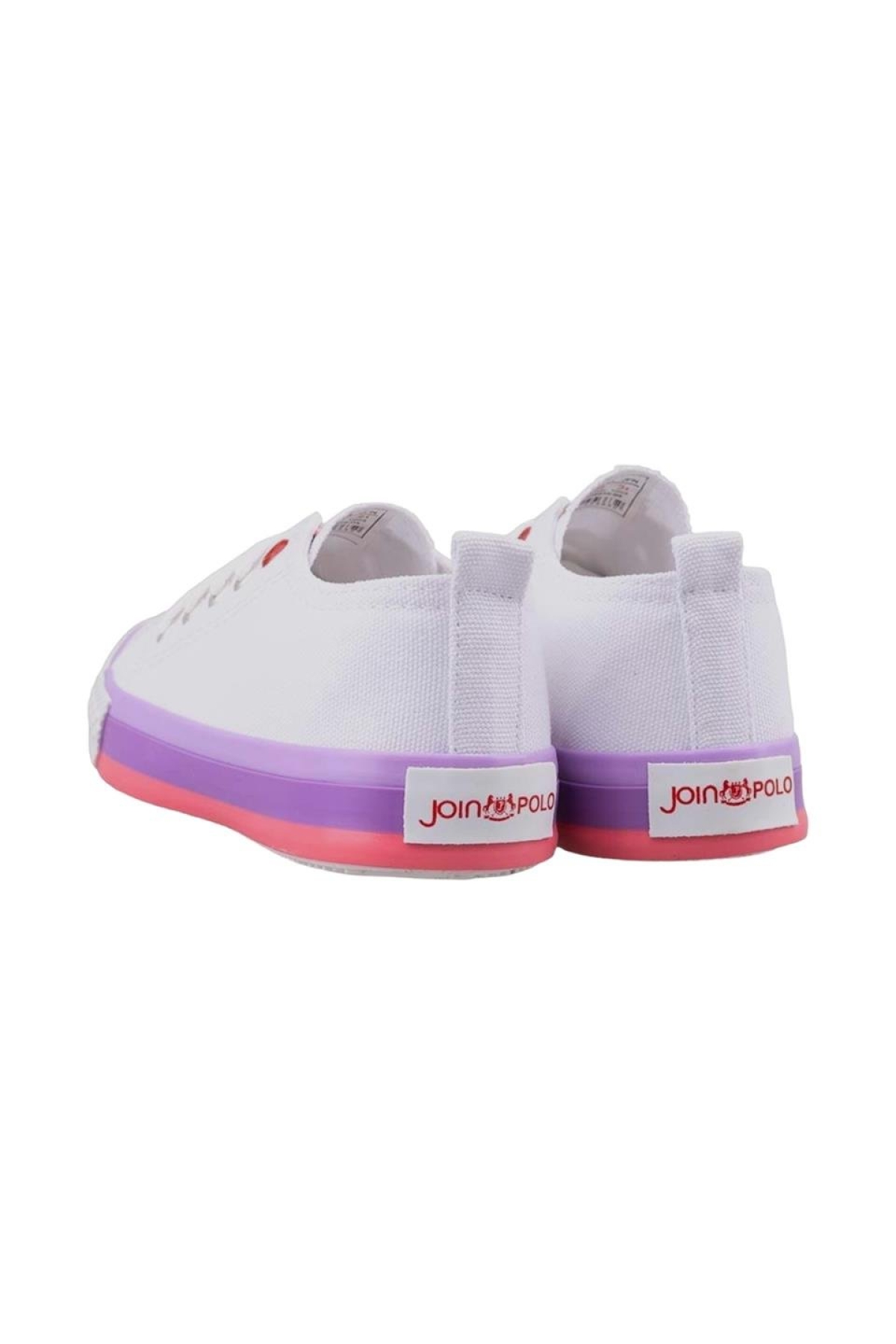 Unisex Erkek Kız Çocuk Keten Kısa Convers Modeli Bağcıklı Spor Ayakkabı Beyaz-Lila - Görsel 4