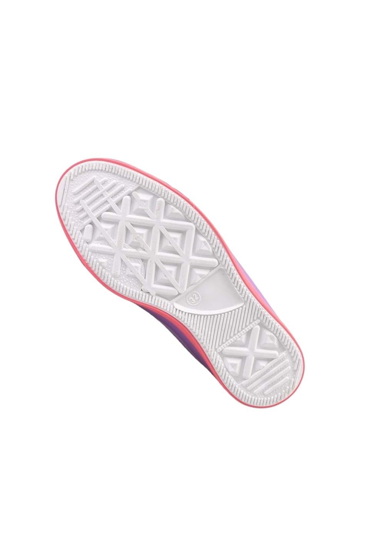 Unisex Erkek Kız Çocuk Keten Kısa Convers Modeli Bağcıklı Spor Ayakkabı Beyaz-Lila - Görsel 5