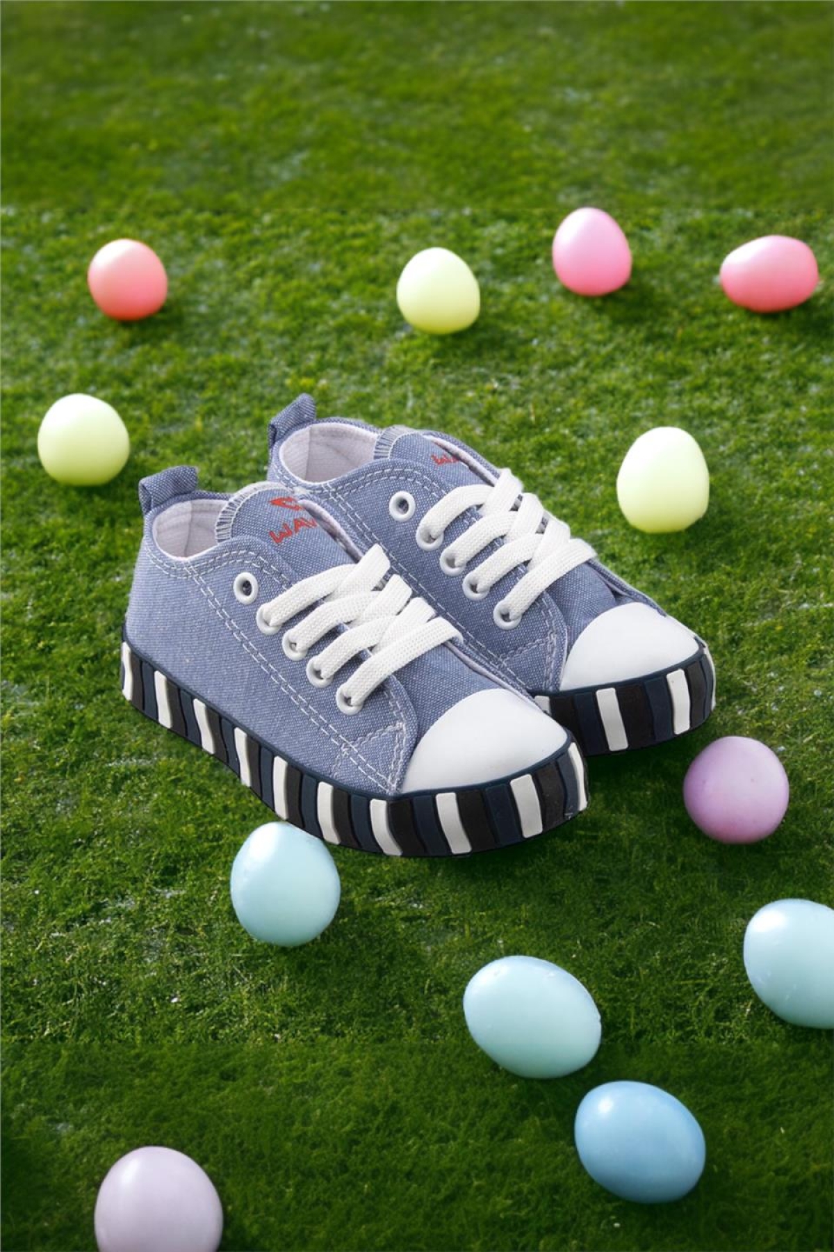 Unisex Çocuk Keten Kısa Convers Modeli Bağcıklı Spor Ayakkabı MAVİ - Görsel 3