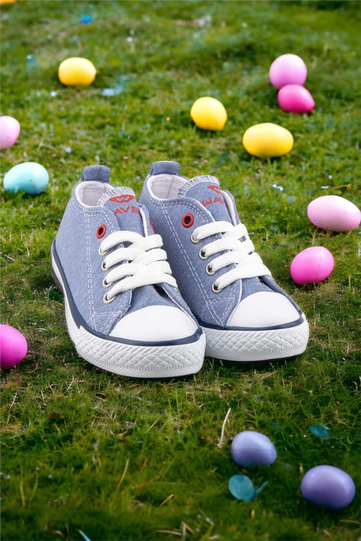 Unisex Erkek Kız Çocuk Keten Kısa Convers Modeli Bağcıklı Spor Ayakkabı MAVİ - Görsel 3