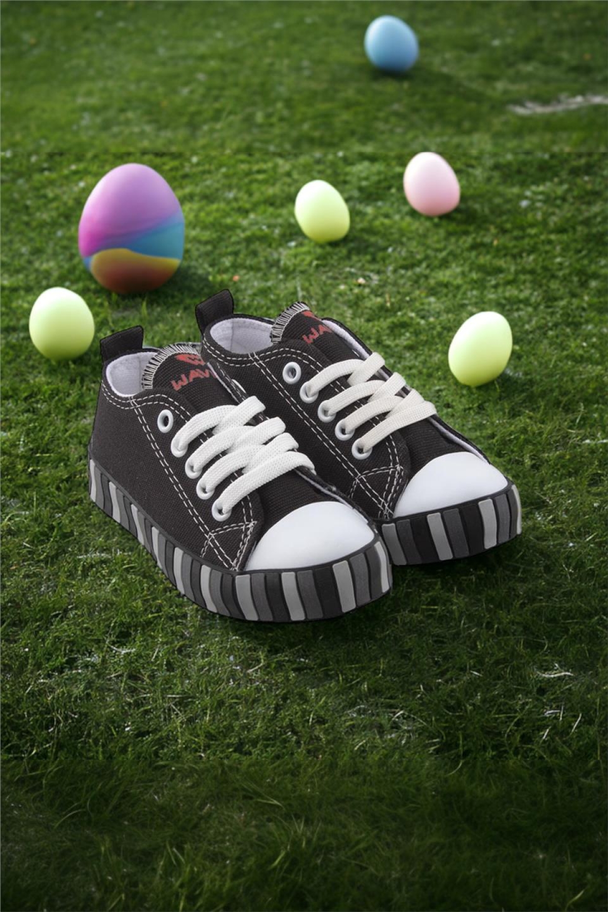 Unisex Çocuk Keten Kısa Convers Modeli Bağcıklı Spor Ayakkabı SİYAH - Görsel 3