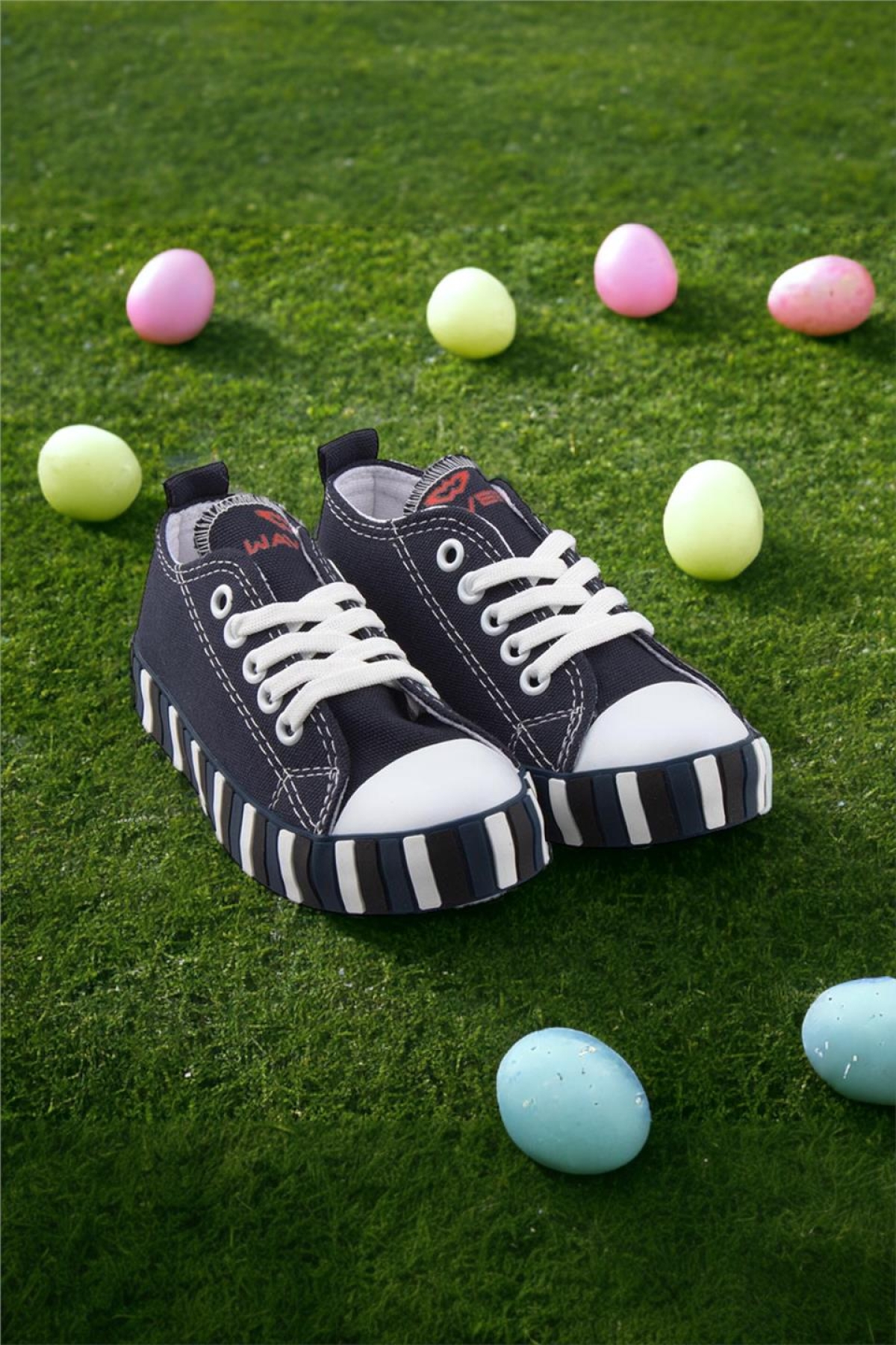 Unisex Çocuk Keten Kısa Convers Modeli Bağcıklı Spor Ayakkabı LACİVERT - Görsel 3