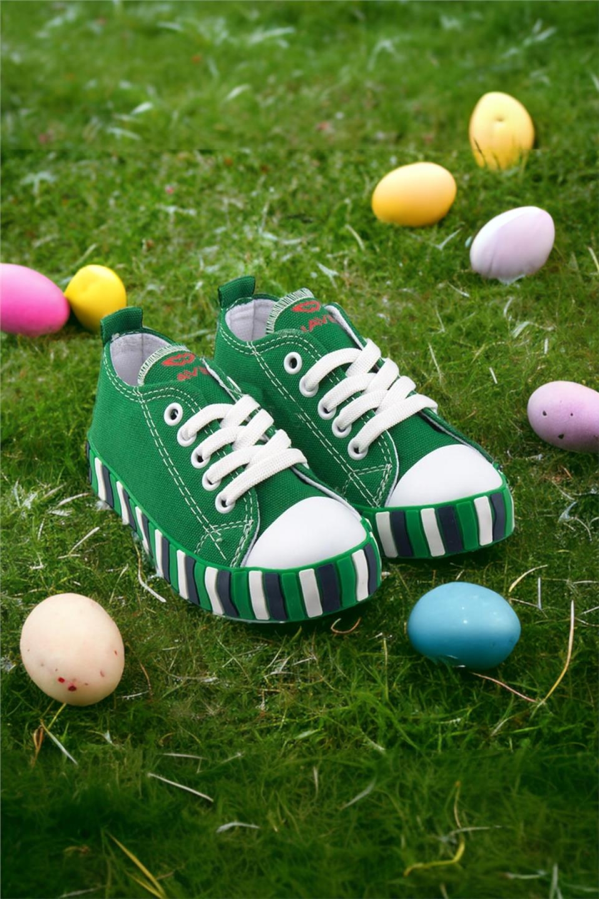 Unisex Çocuk Keten Kısa Convers Modeli Bağcıklı Spor Ayakkabı YEŞİL - Görsel 3