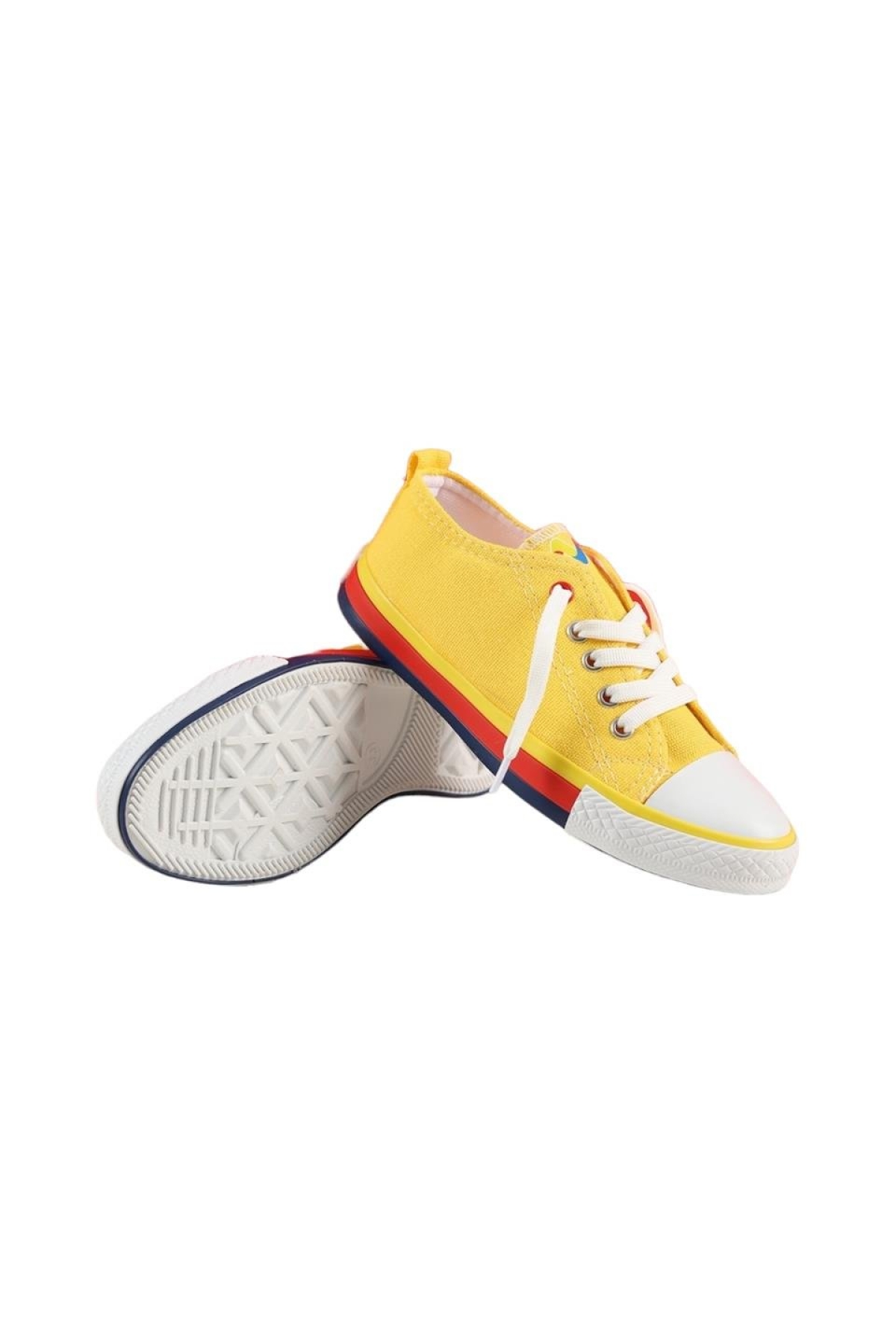 Unisex Erkek Kız Çocuk Keten Kısa Convers Modeli Bağcıklı Spor Ayakkabı SARI - Görsel 7