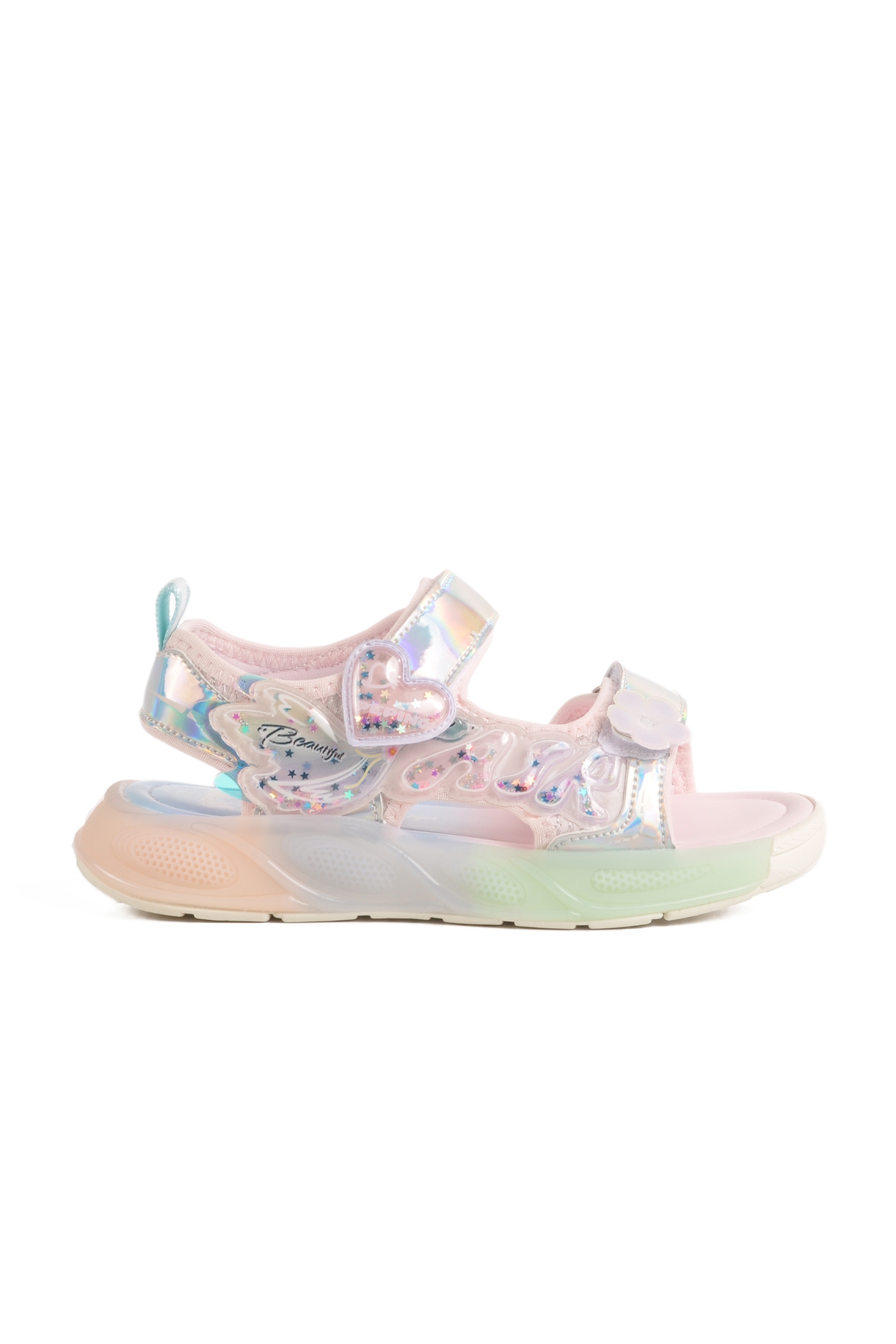 Gümüş Cırtlı Kız Çocuk Düz Sandalet - Görsel 2