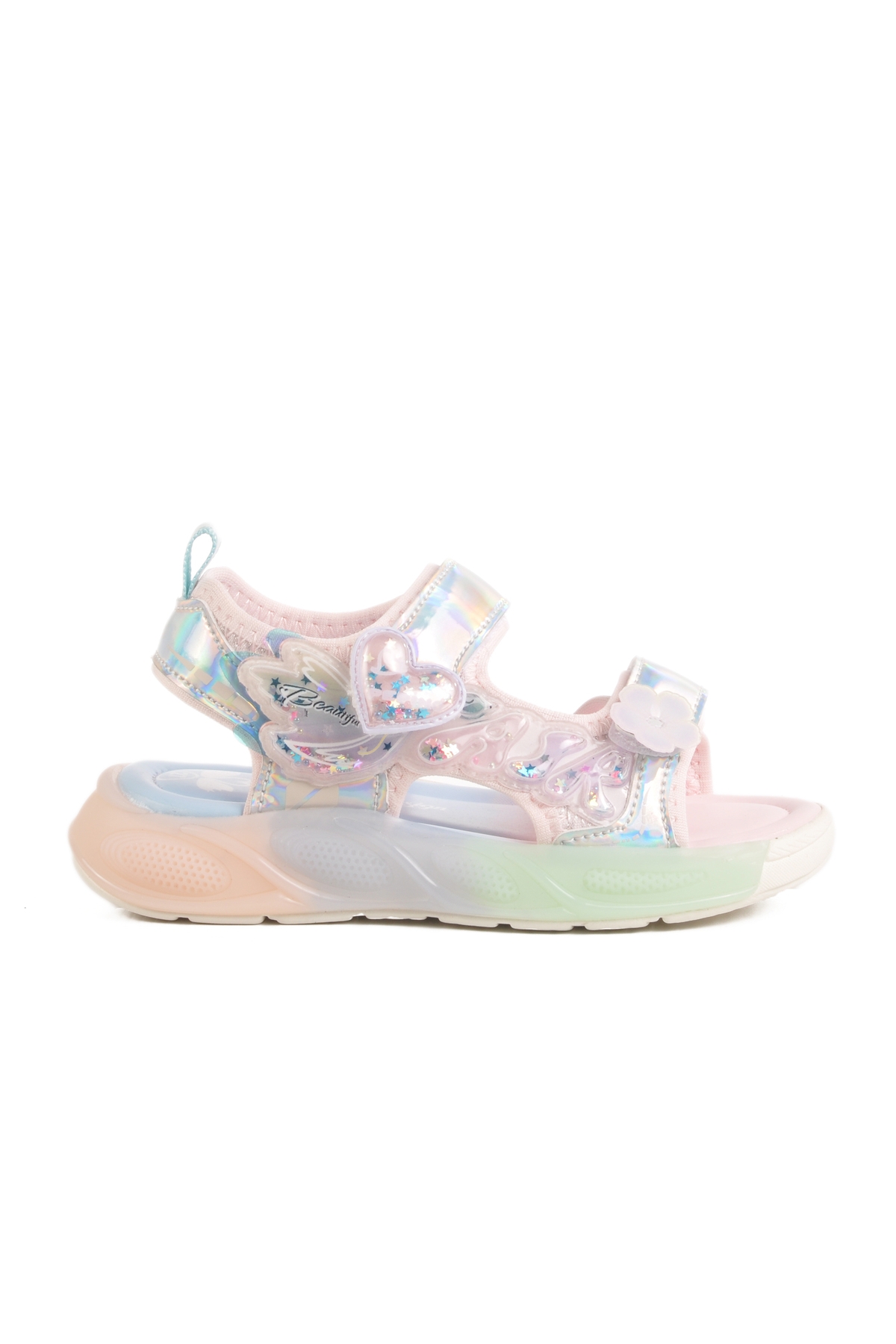 Gümüş Cırtlı Işıklı Kız Çocuk Düz Sandalet - Görsel 2