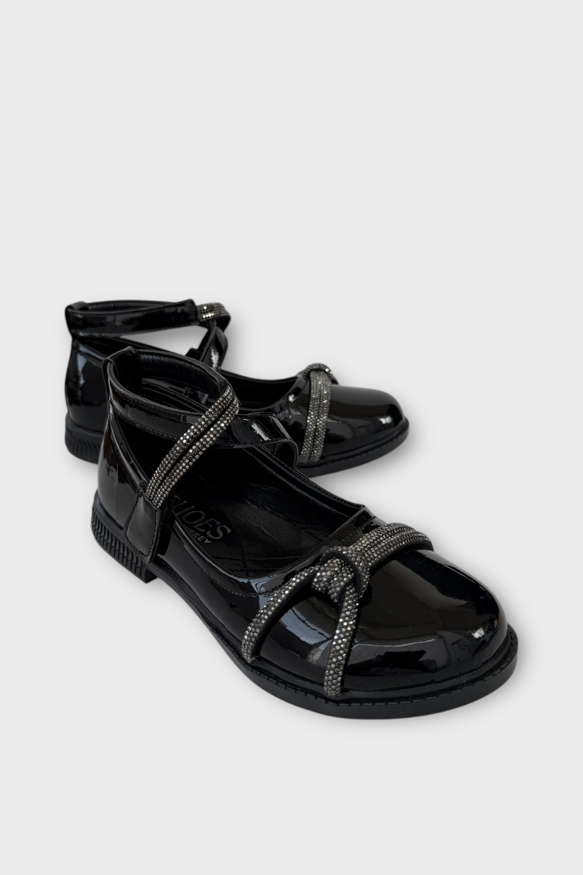 Hafif Taban Cırtlı Taşlı Kız Çocuk Babet Ayakkabı SİYAH - Görsel 3