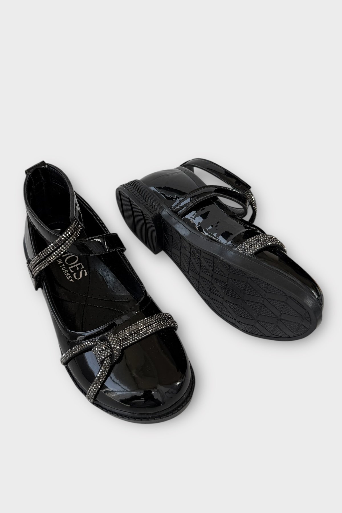 Hafif Taban Cırtlı Taşlı Kız Çocuk Babet Ayakkabı SİYAH - Görsel 5