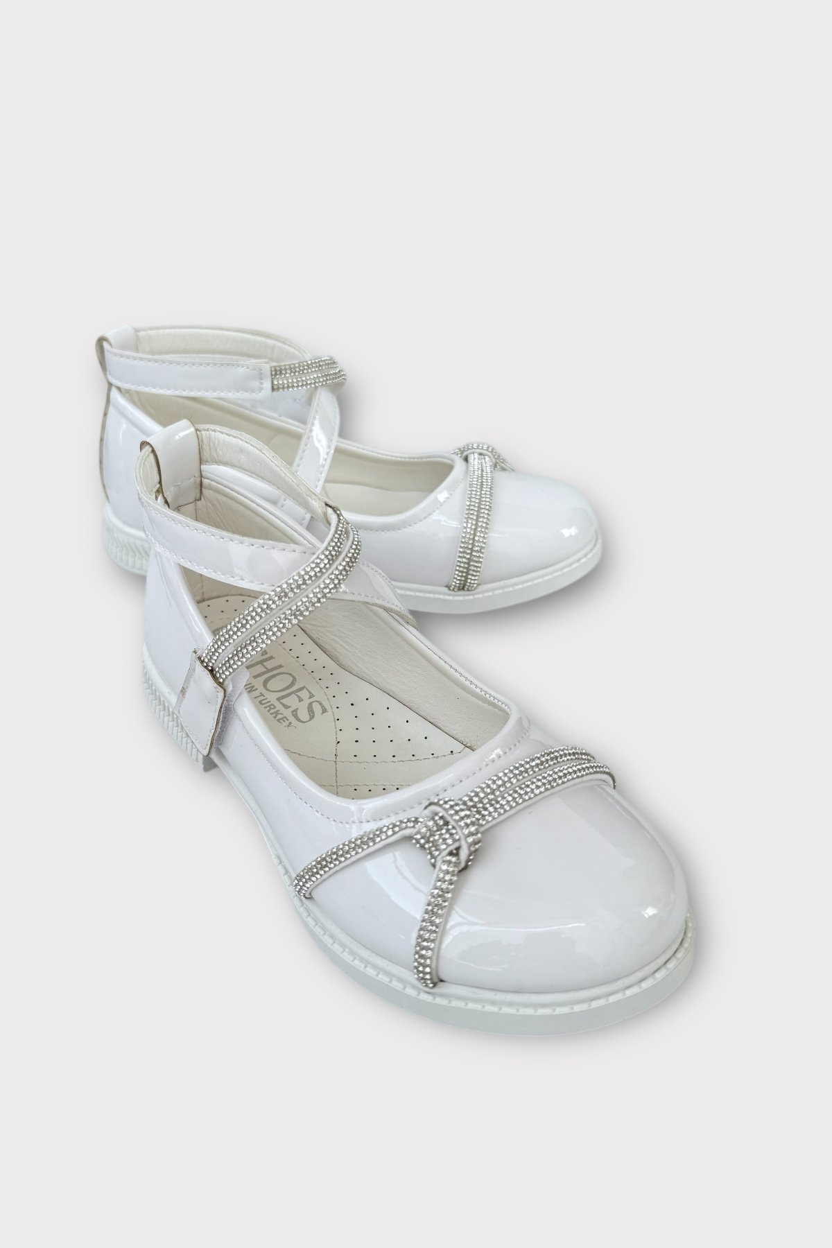 Hafif Taban Cırtlı Taşlı Kız Çocuk Babet Ayakkabı BEYAZ - Görsel 3