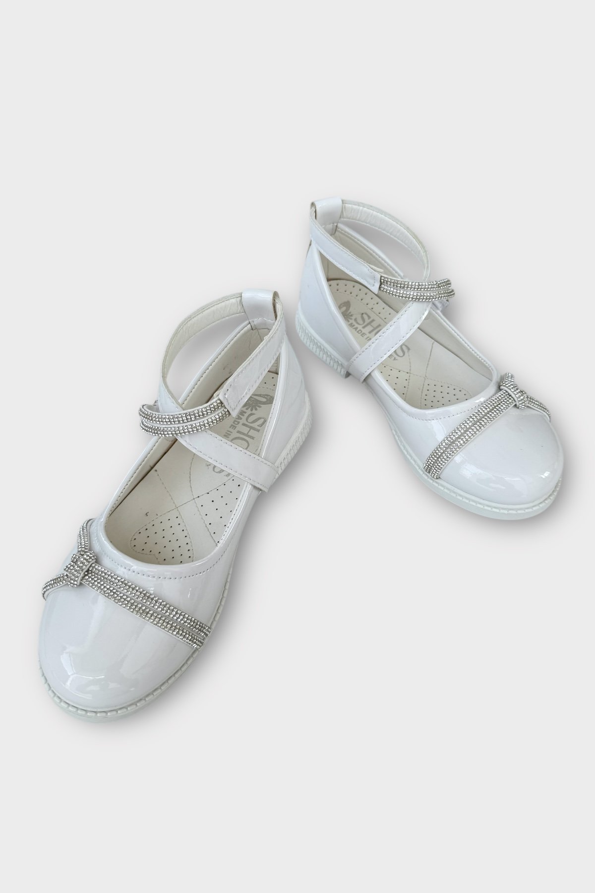 Hafif Taban Cırtlı Taşlı Kız Çocuk Babet Ayakkabı BEYAZ - Görsel 4