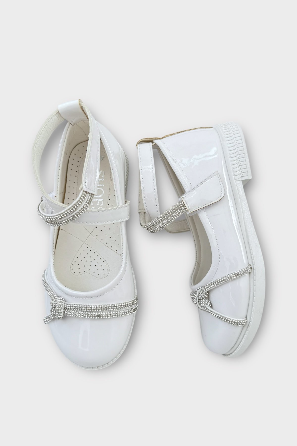 Hafif Taban Cırtlı Taşlı Kız Çocuk Babet Ayakkabı BEYAZ - Görsel 7