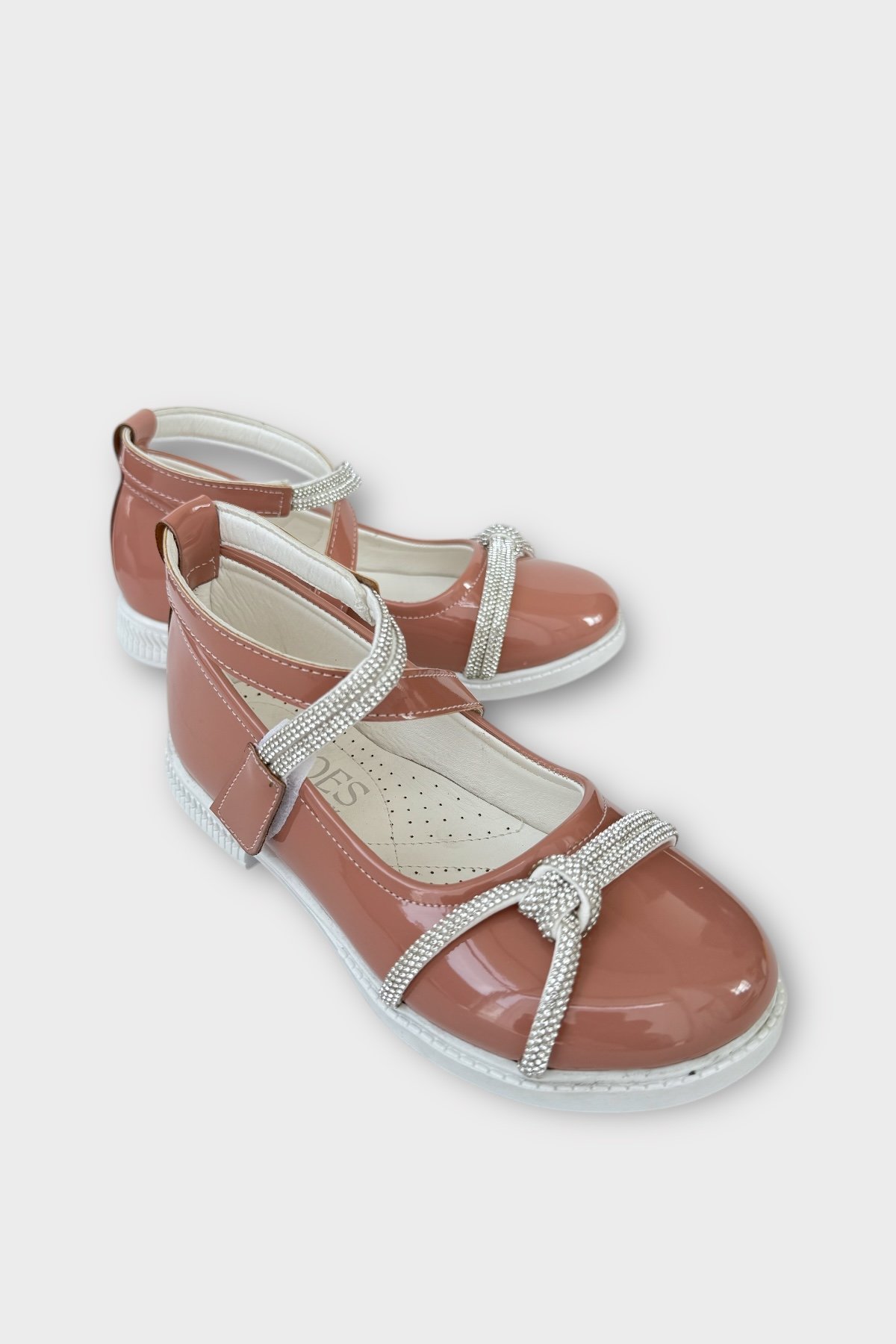 Hafif Taban Cırtlı Taşlı Kız Çocuk Babet Ayakkabı PUDRA - Görsel 3