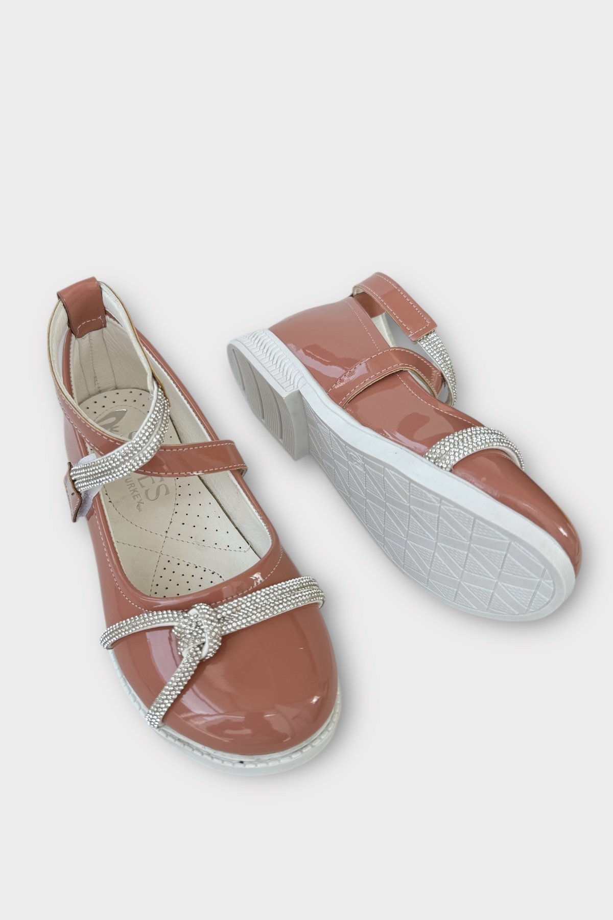 Hafif Taban Cırtlı Taşlı Kız Çocuk Babet Ayakkabı PUDRA - Görsel 5