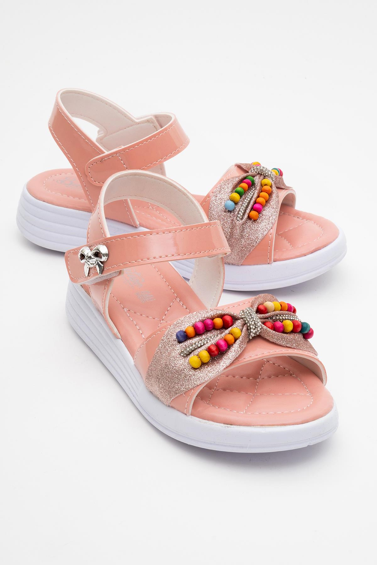 Çocuk Boncuklu Sandalet 22-25 PUDRA - Görsel 2