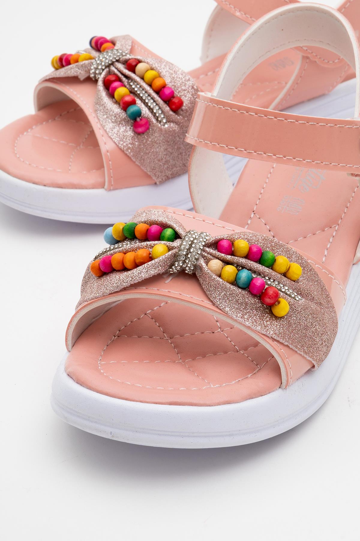 Çocuk Boncuklu Sandalet 22-25 PUDRA - Görsel 4