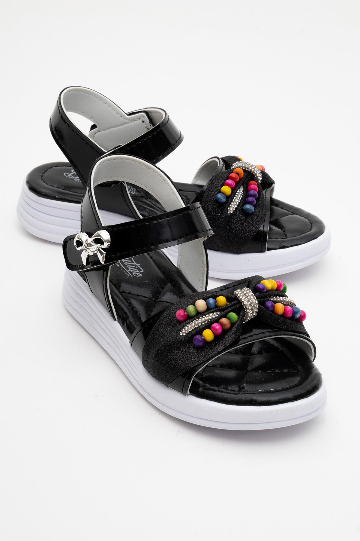 Çocuk Boncuklu Sandalet SİYAH - Görsel 2
