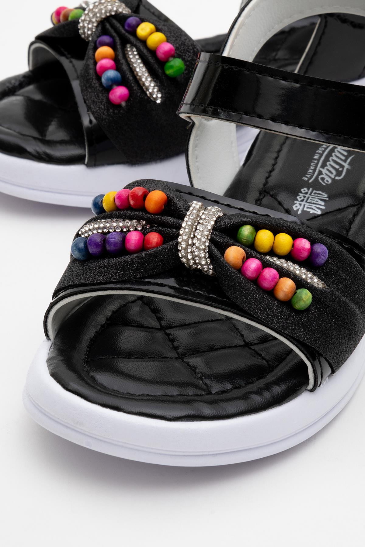 Çocuk Boncuklu Sandalet SİYAH - Görsel 4