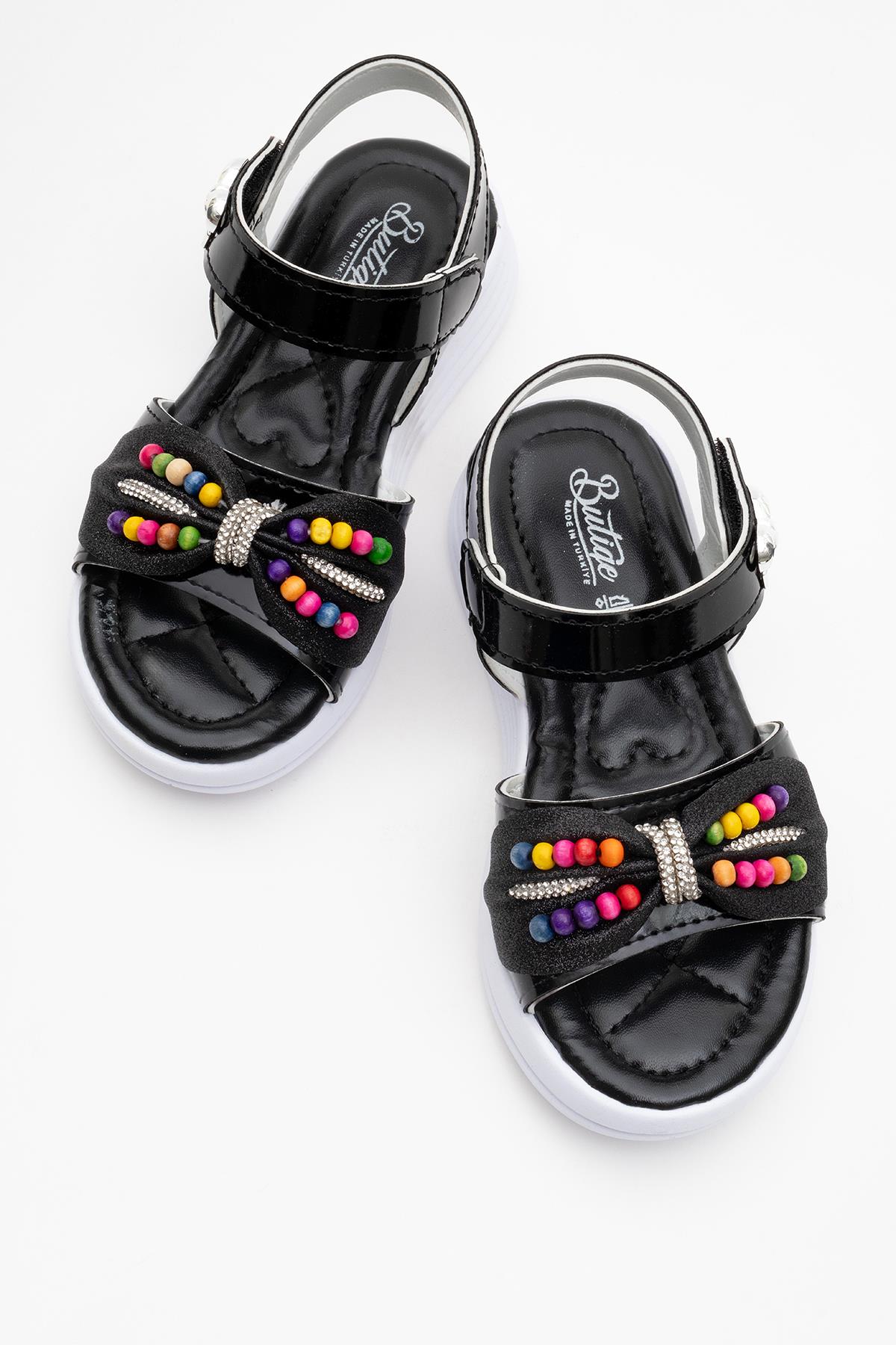Çocuk Boncuklu Sandalet SİYAH - Görsel 6
