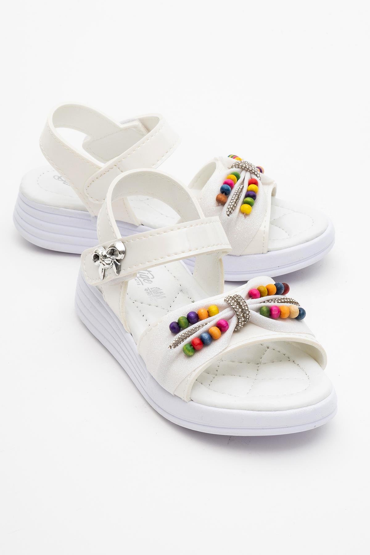 Çocuk Boncuklu Sandalet BEYAZ - Görsel 2