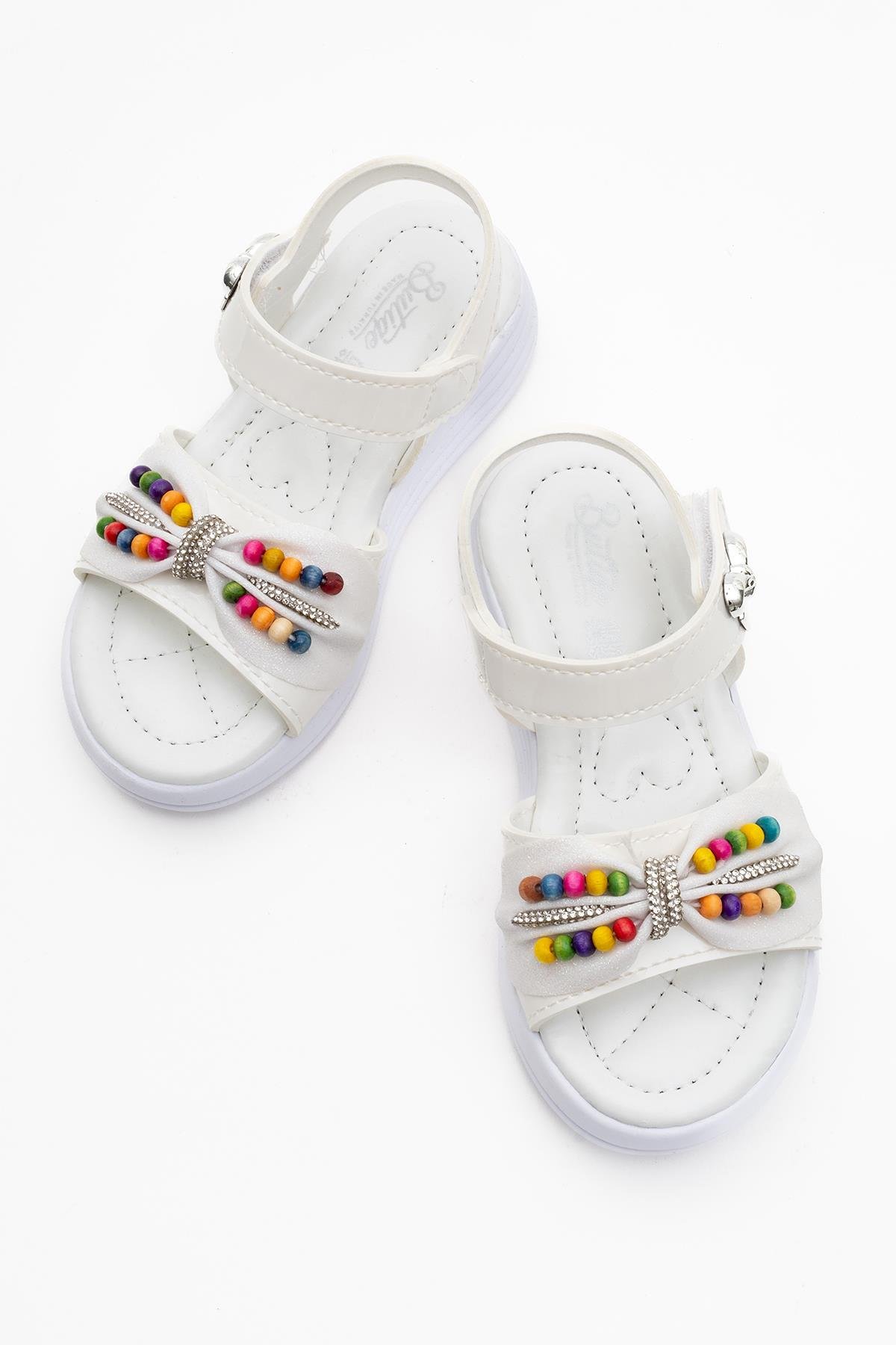 Çocuk Boncuklu Sandalet BEYAZ - Görsel 4